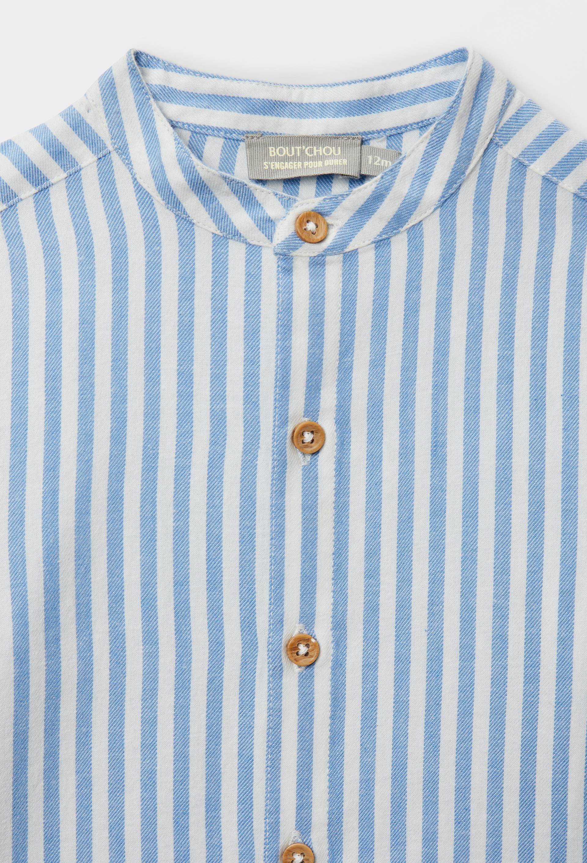 Chemise col mao ray&eacute;e en coton BIO GOTS, Bleu, large image number 3.0