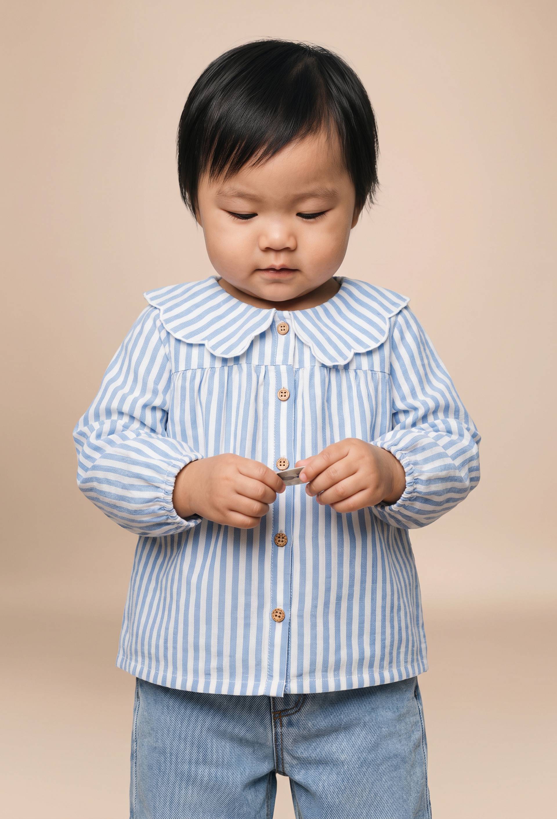 Blouse col fantaisie ray&eacute;e en coton BIO GOTS, Bleu, large image number 0