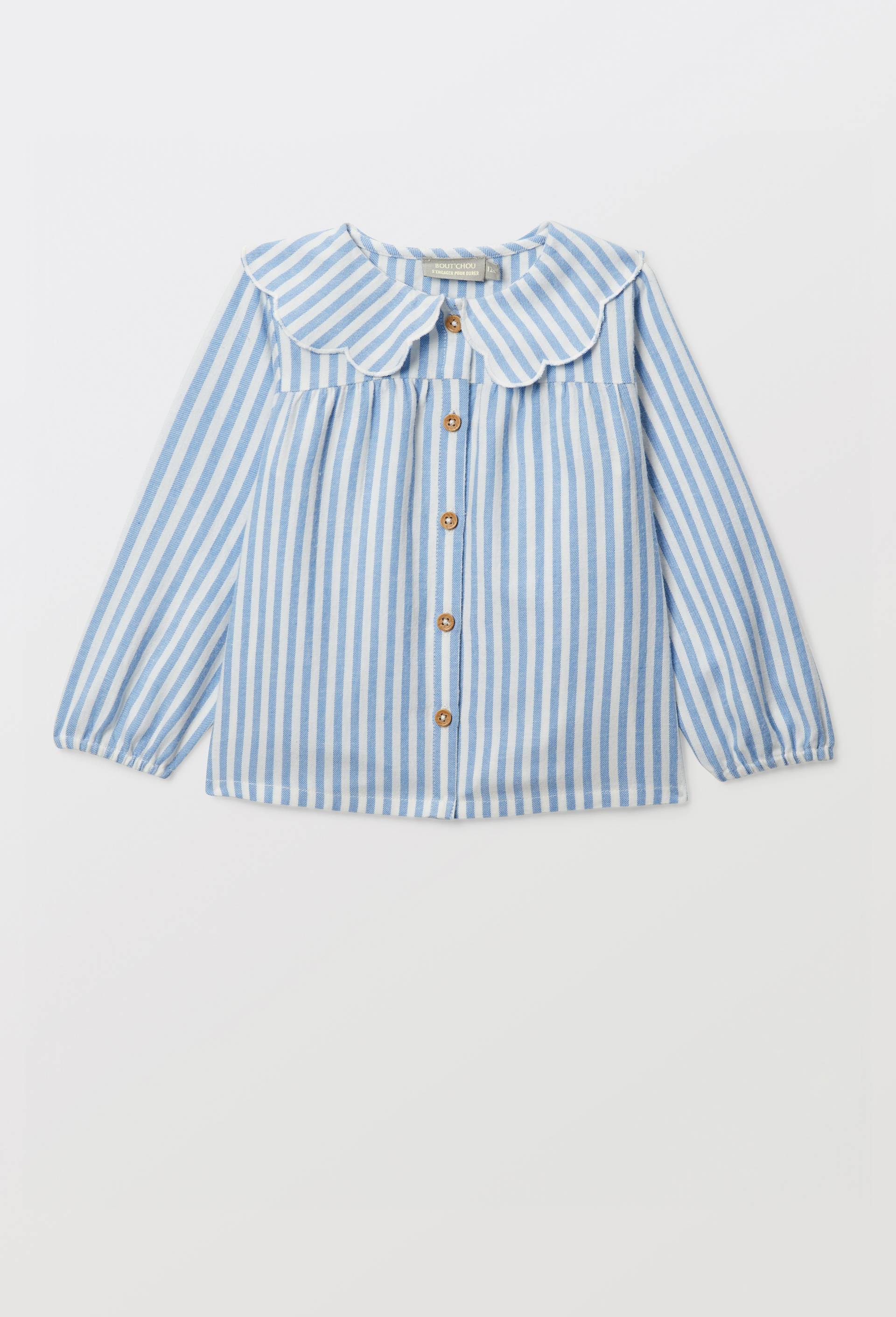 Blouse col fantaisie ray&eacute;e en coton BIO GOTS, Bleu, large image number 1