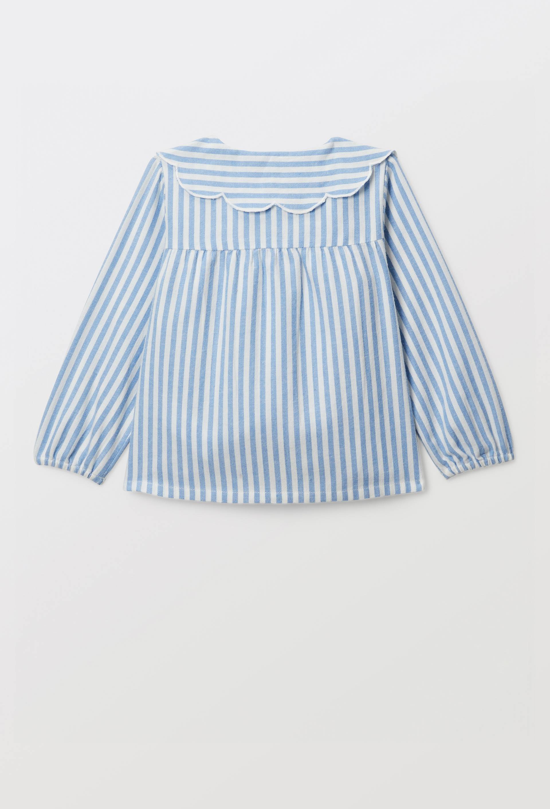 Blouse col fantaisie ray&eacute;e en coton BIO GOTS, Bleu, large image number 2
