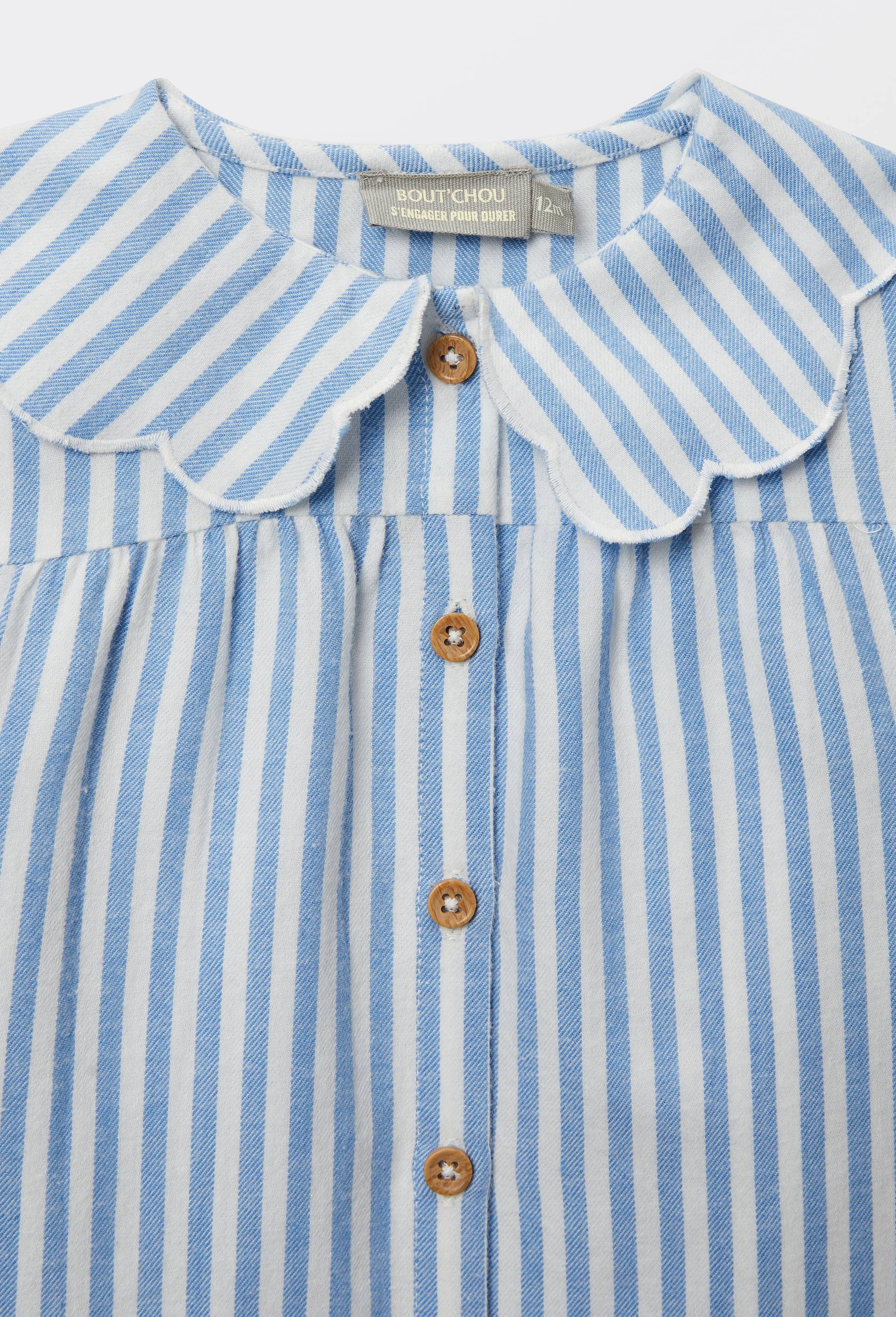Blouse col fantaisie ray&eacute;e en coton BIO GOTS, Bleu, large image number 3.0