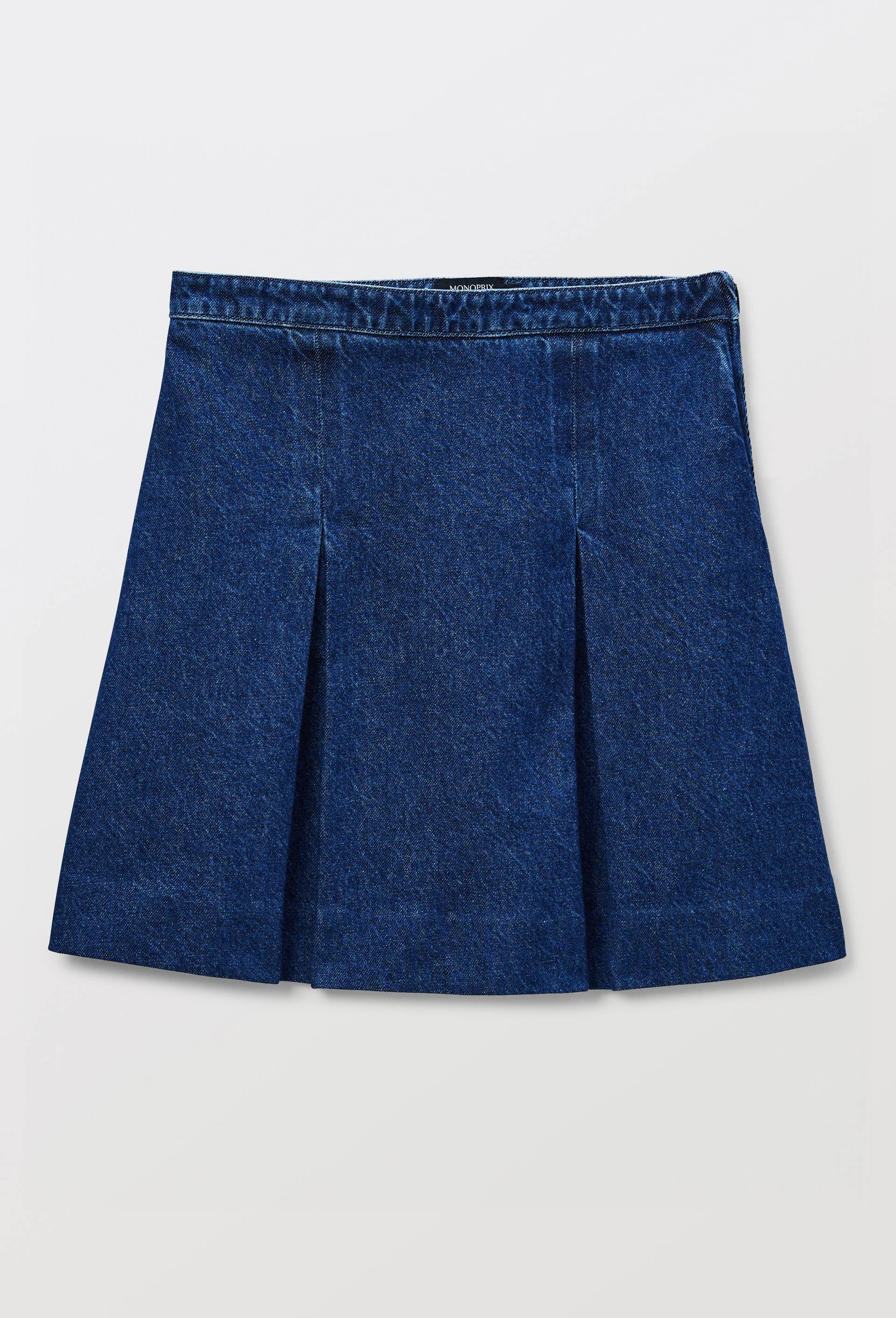 Jupe courte unie en denim, Bleu fonc&eacute;, large image number 2