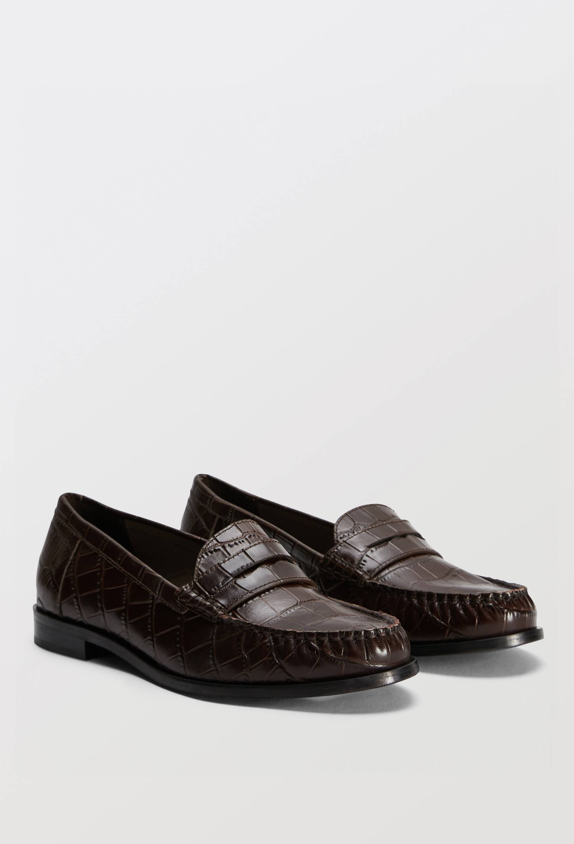 Mocassins en cuir imitation crocodile, Brun fonc&eacute;, large image number 0