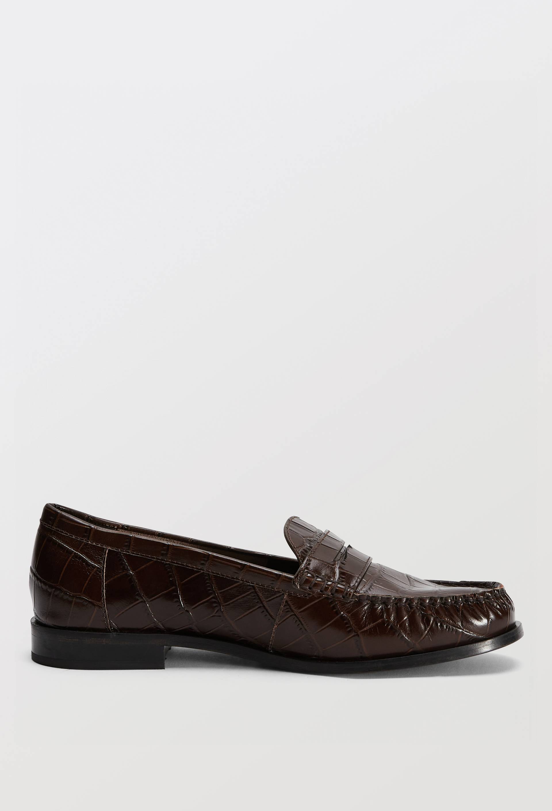 Mocassins en cuir imitation crocodile, Brun fonc&eacute;, large image number 1.0