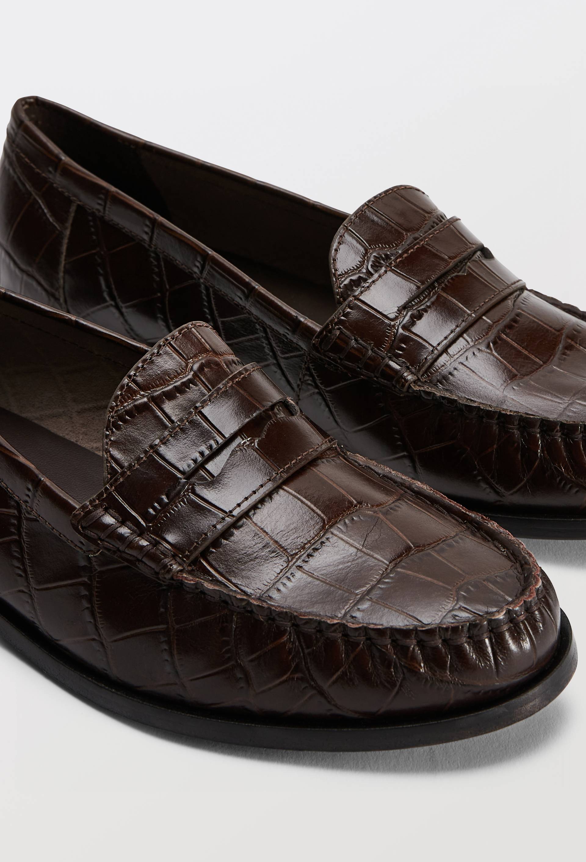 Mocassins en cuir imitation crocodile, Brun fonc&eacute;, large image number 2.0