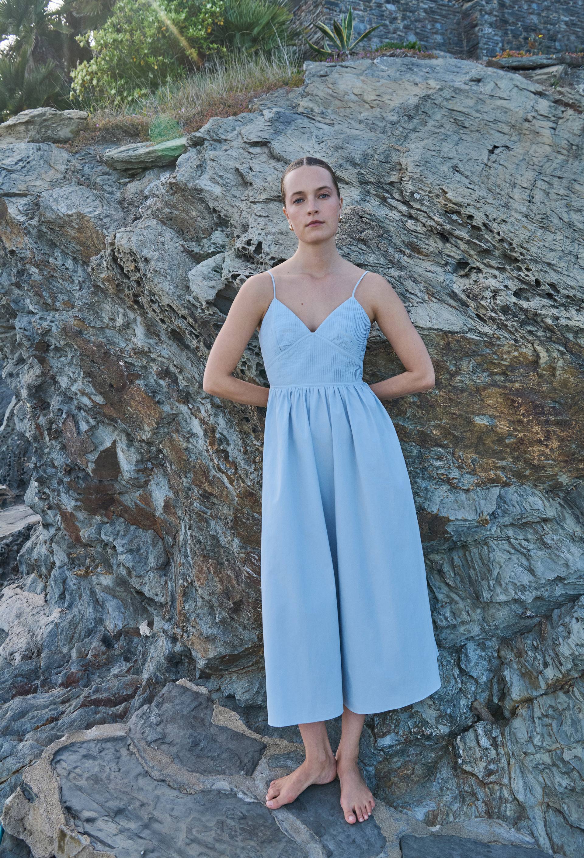 Robe longue &agrave; bretelles en coton, Bleu clair, large image number 0