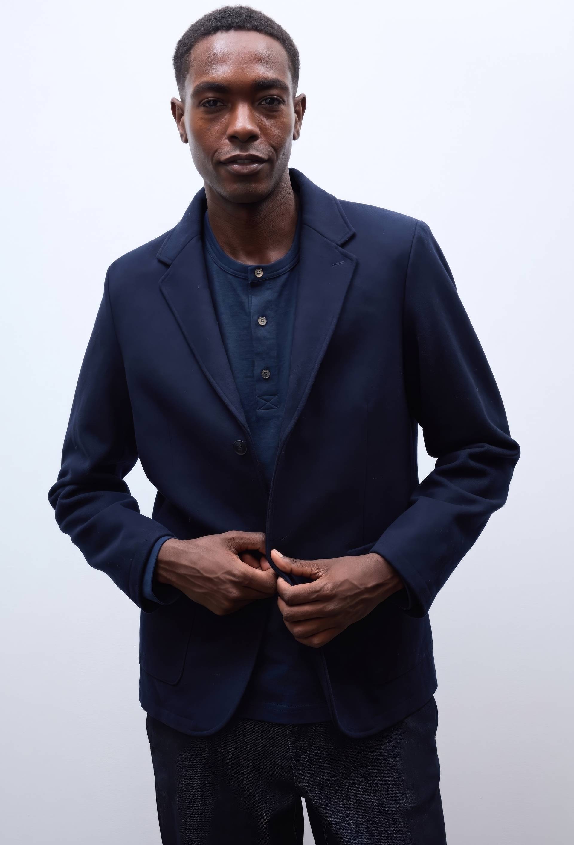 Veste blazer en m&eacute;lange laine, Bleu fonc&eacute;, large image number 0