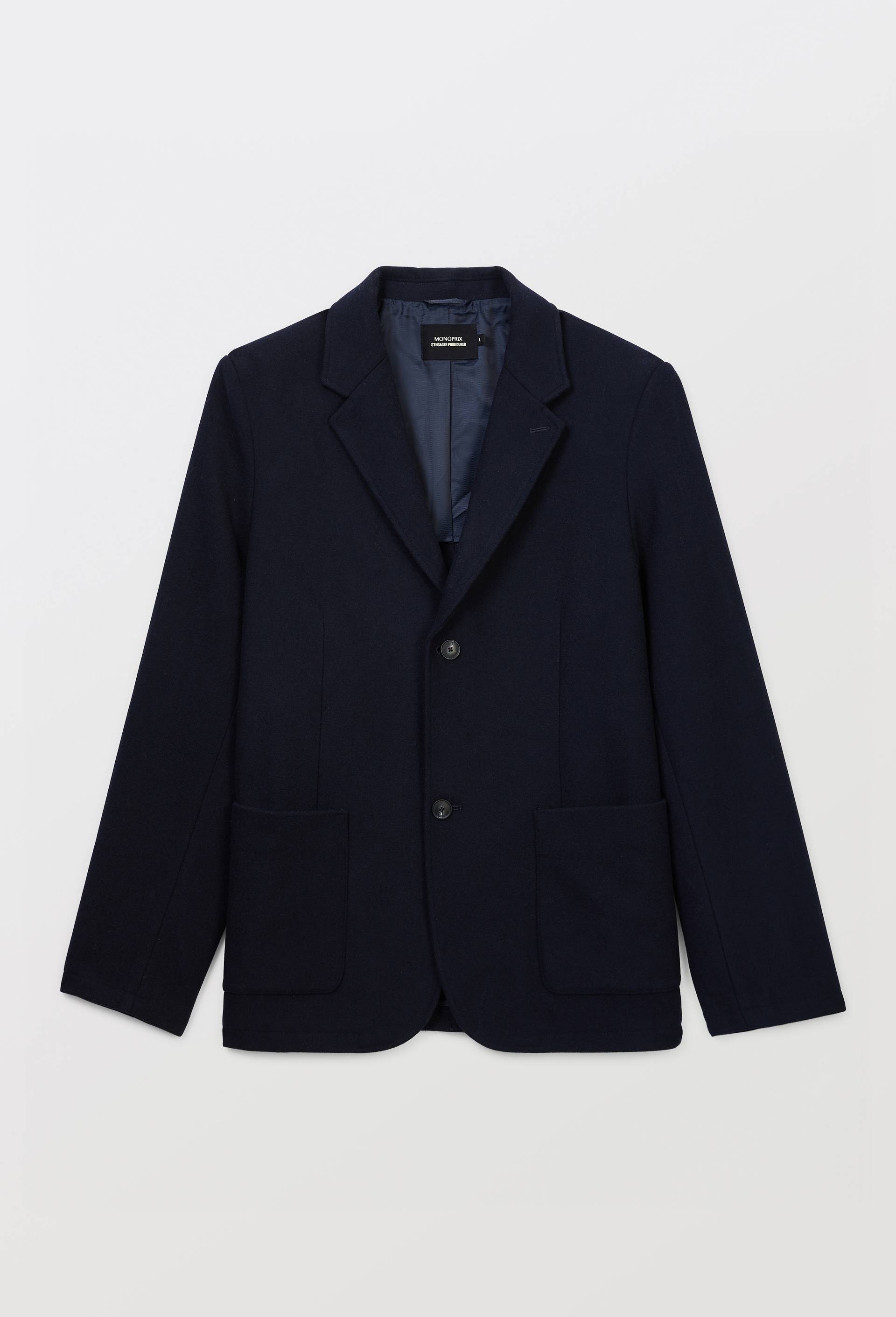 Veste blazer en m&eacute;lange laine, Bleu fonc&eacute;, large image number 2.0