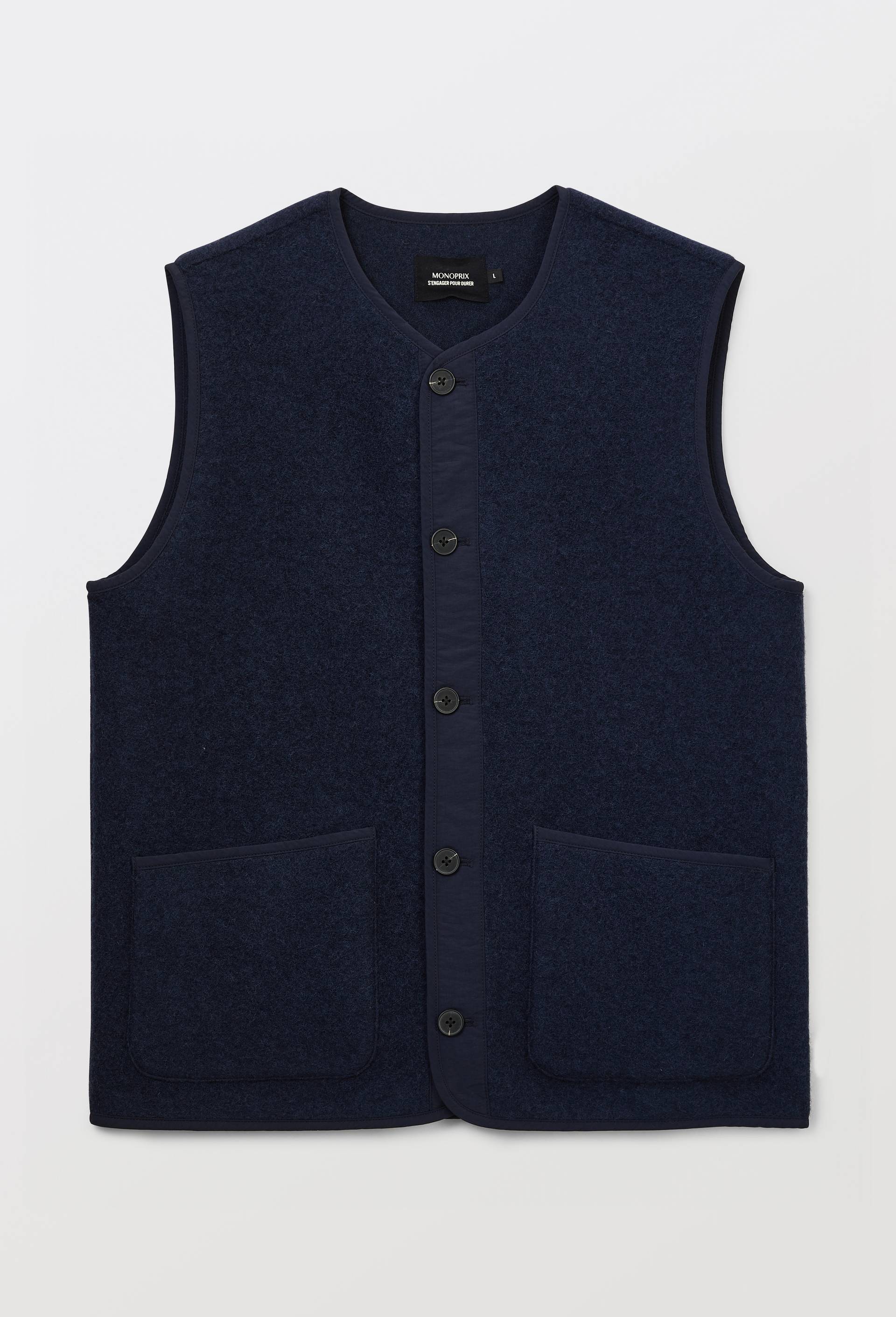 Veste sans manches boutonn&eacute;e en m&eacute;lange laine, Bleu fonc&eacute;, large image number 2.0