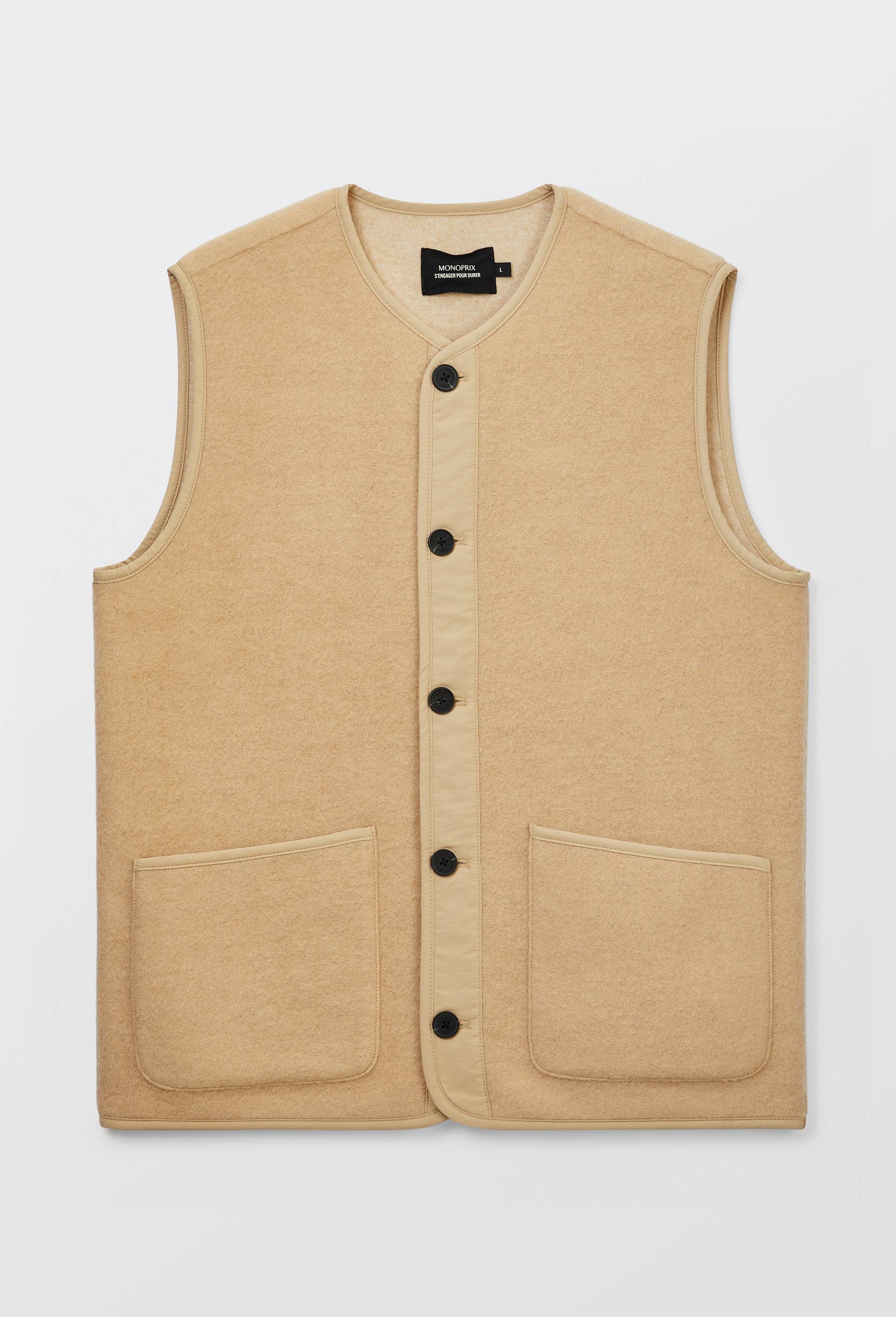 Veste sans manches boutonn&eacute;e en m&eacute;lange laine, Beige, large image number 2.0