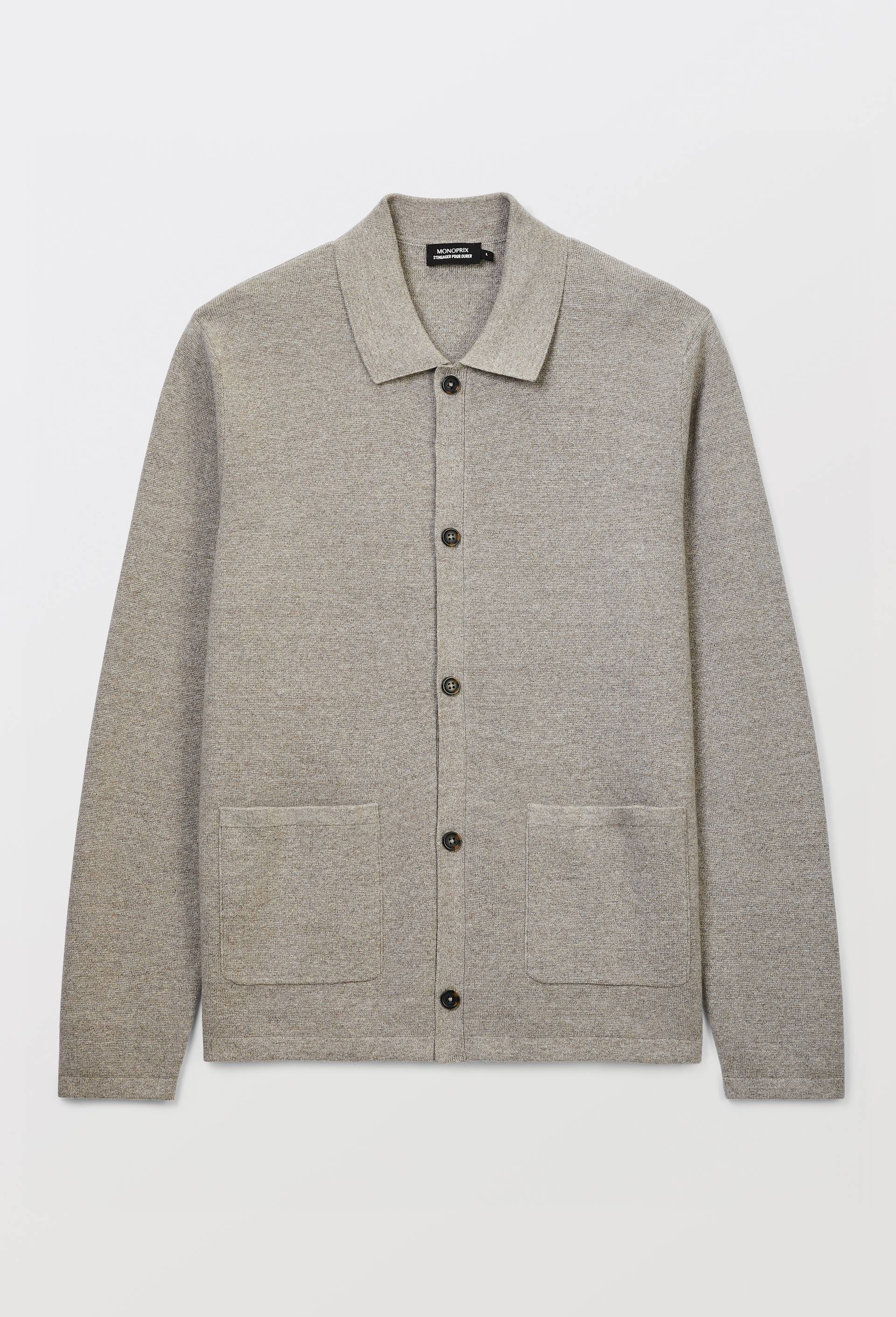 Gilet col polo en coton BIO GOTS et laine, Beige clair, large image number 2