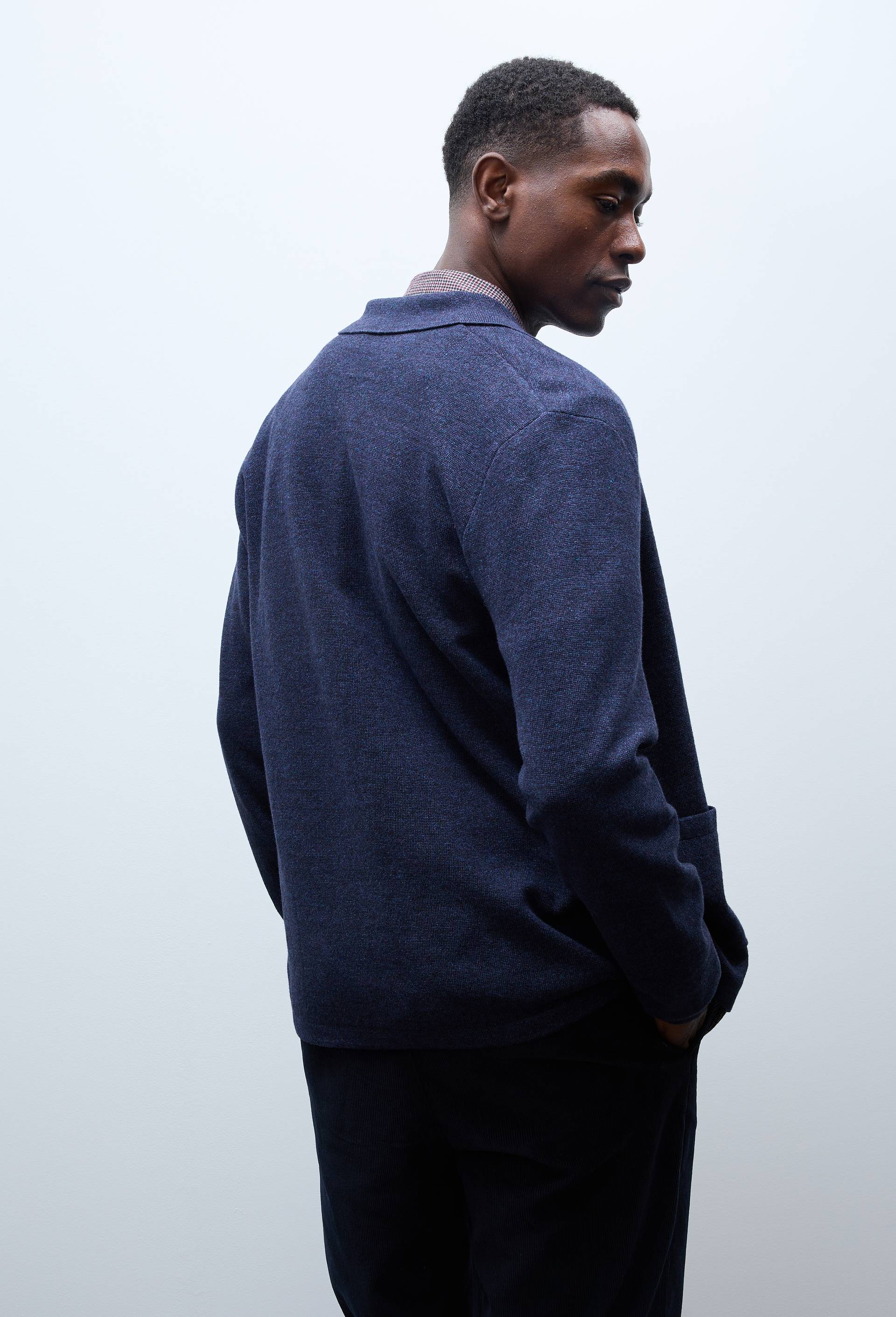 Gilet col polo en coton BIO GOTS et laine, Bleu fonc&eacute;, large image number 1