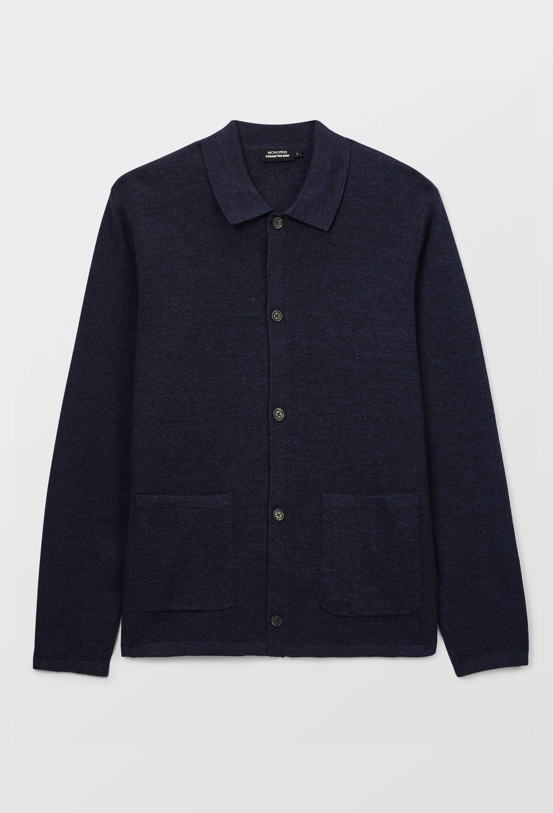 Gilet col polo en coton BIO GOTS et laine, Bleu fonc&eacute;, large image number 2.0