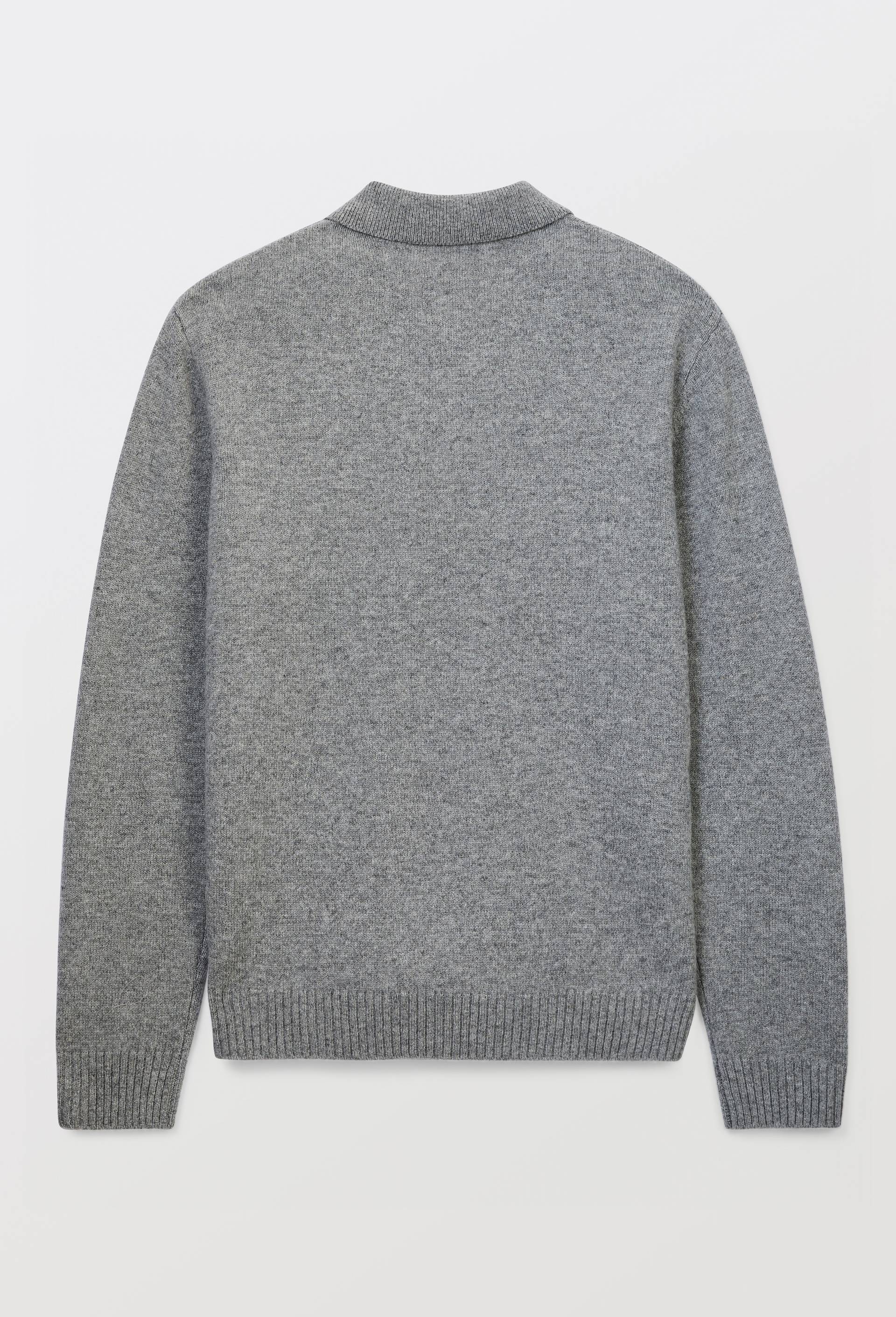 Pull col polo zipp&eacute; en laine, Gris, large image number 3.0