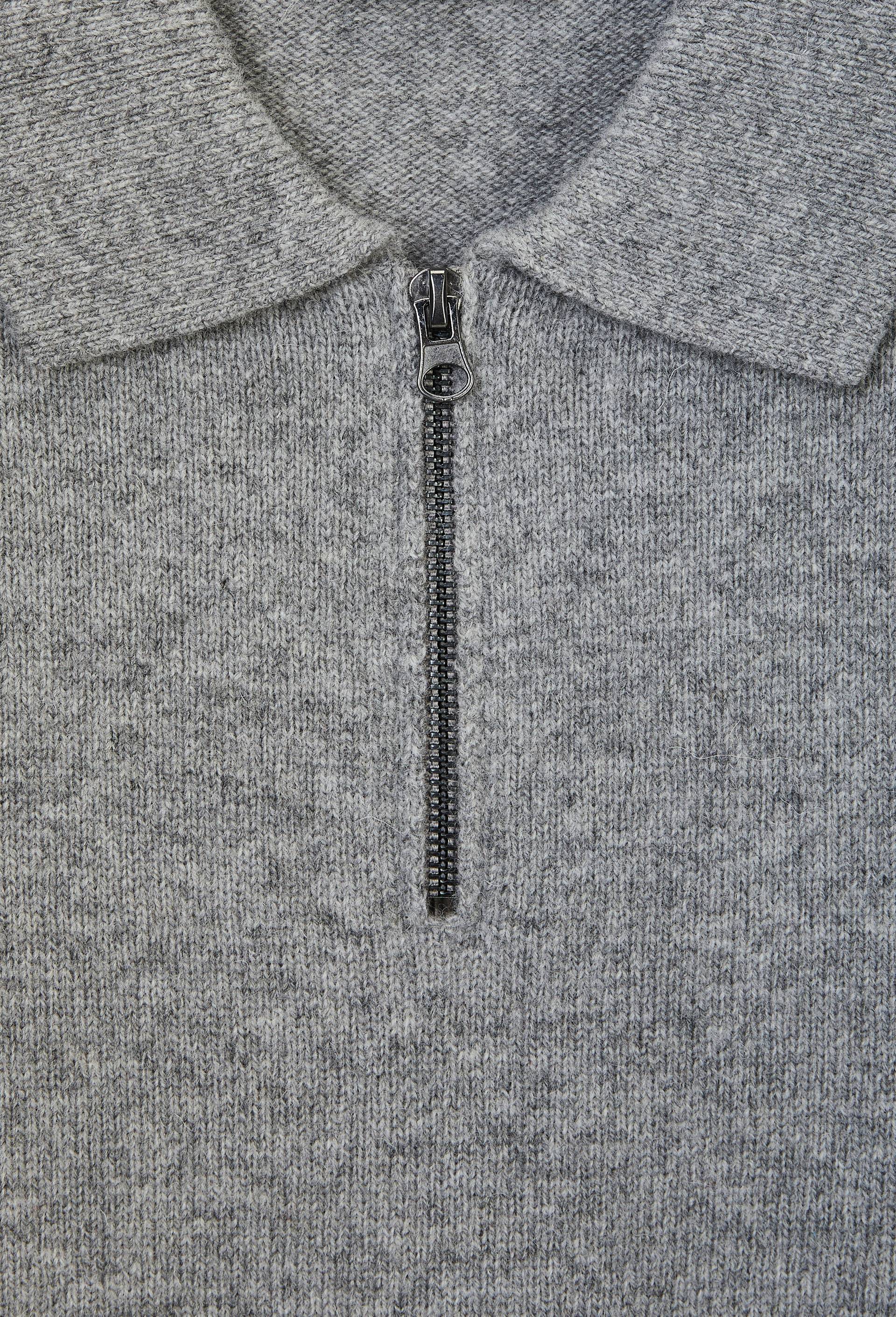 Pull col polo zipp&eacute; en laine, Gris, large image number 4.0