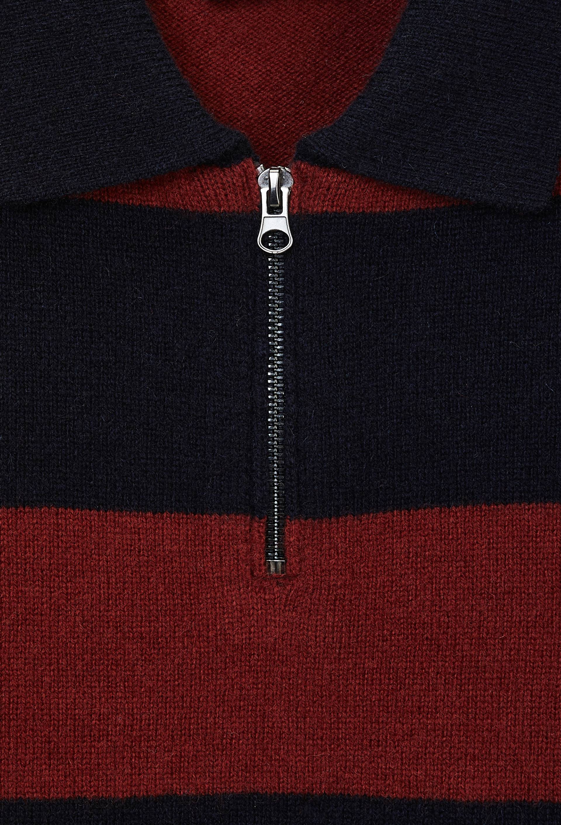 Pull en laine ray&eacute; col polo zipp&eacute;, Bleu fonc&eacute;, large image number 4.0
