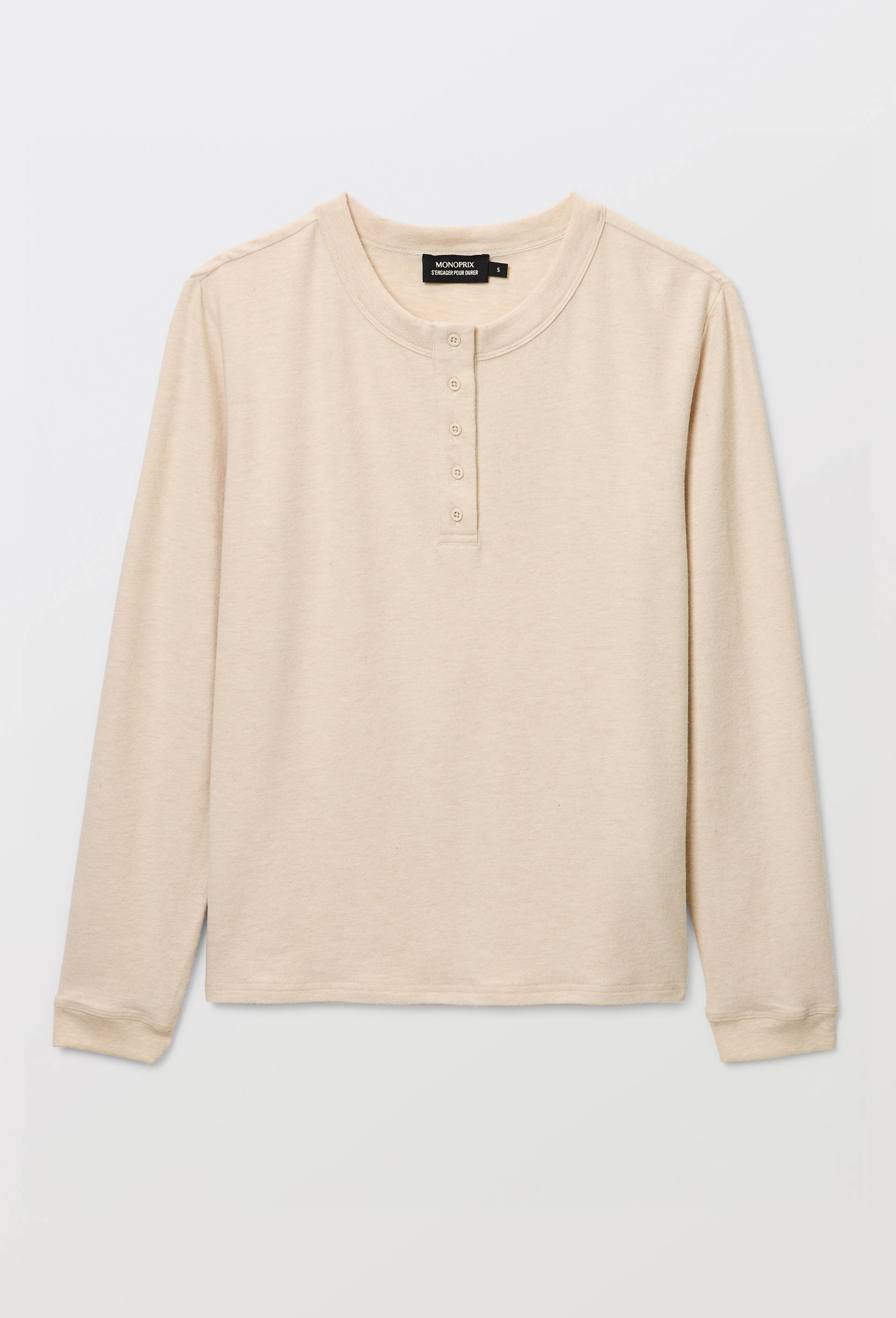 T-shirt boutonn&eacute; en coton et modal c&ocirc;tel&eacute;, Beige, large image number 2
