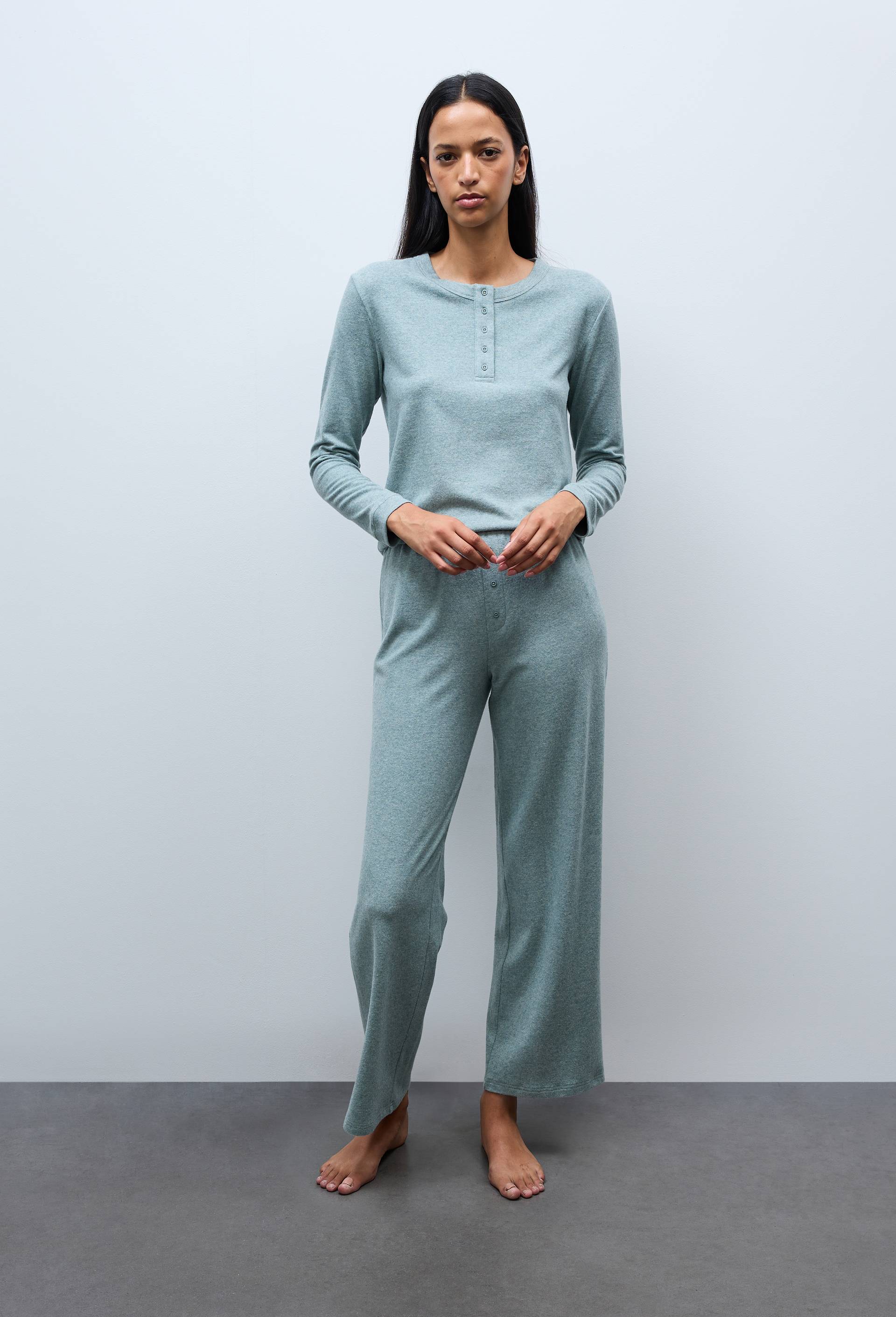 Pantalon de pyjama c&ocirc;tel&eacute; en coton et modal, Vert fonc&eacute;, swatch image