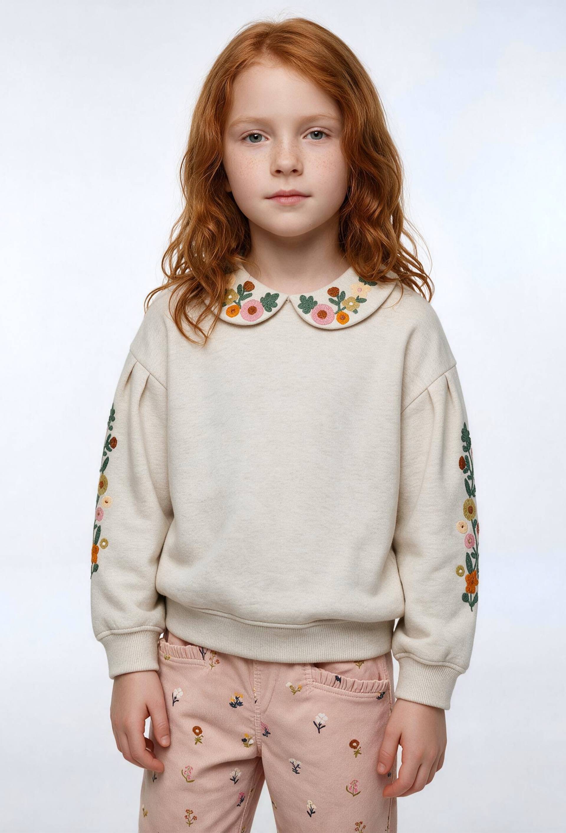 Sweat col claudine brod&eacute;, Beige clair, large image number 0