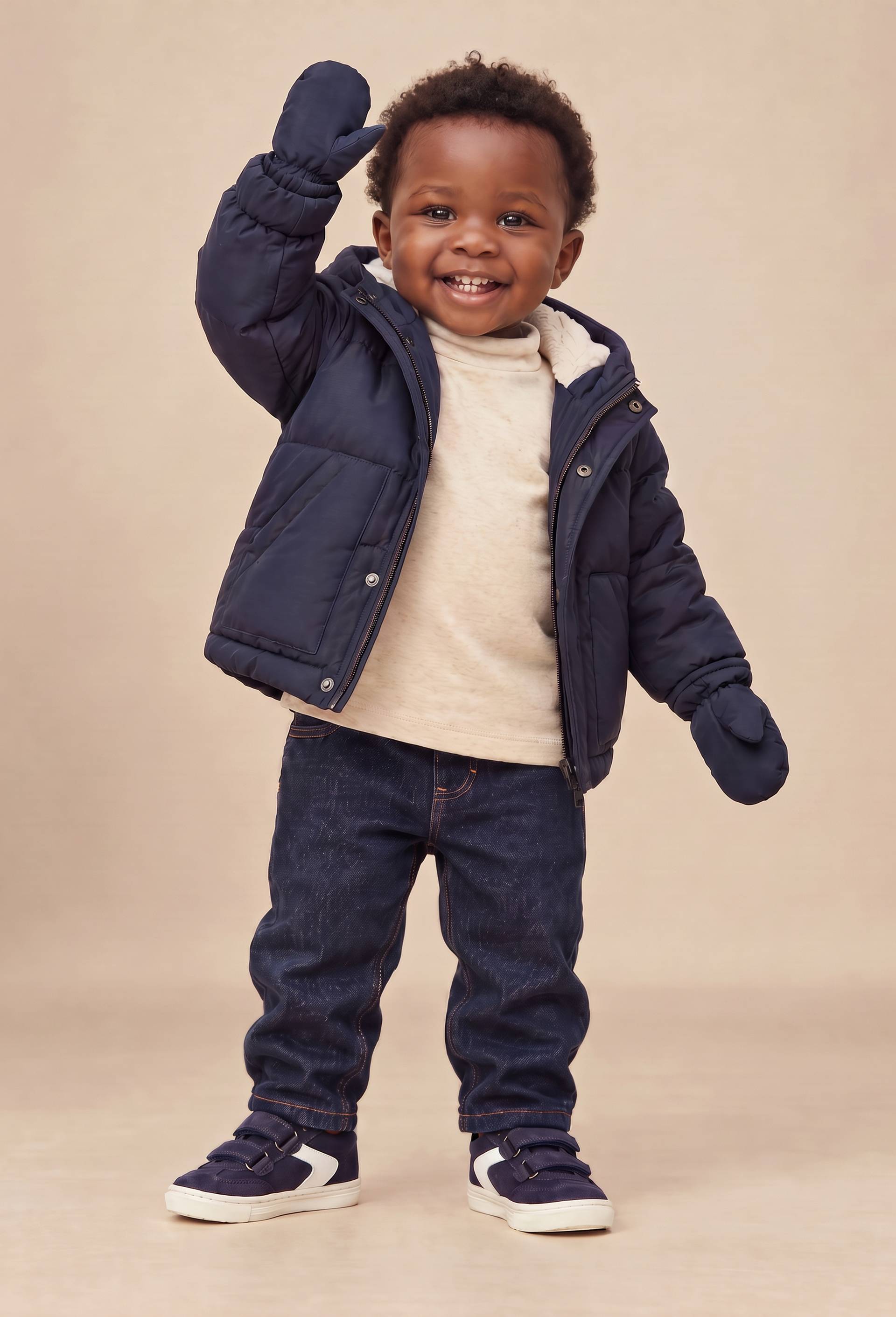 Parka à capuche unie doublée en fausse fourrure avec moufles Parka à capuche unie doublée en fausse fourrure avec moufles