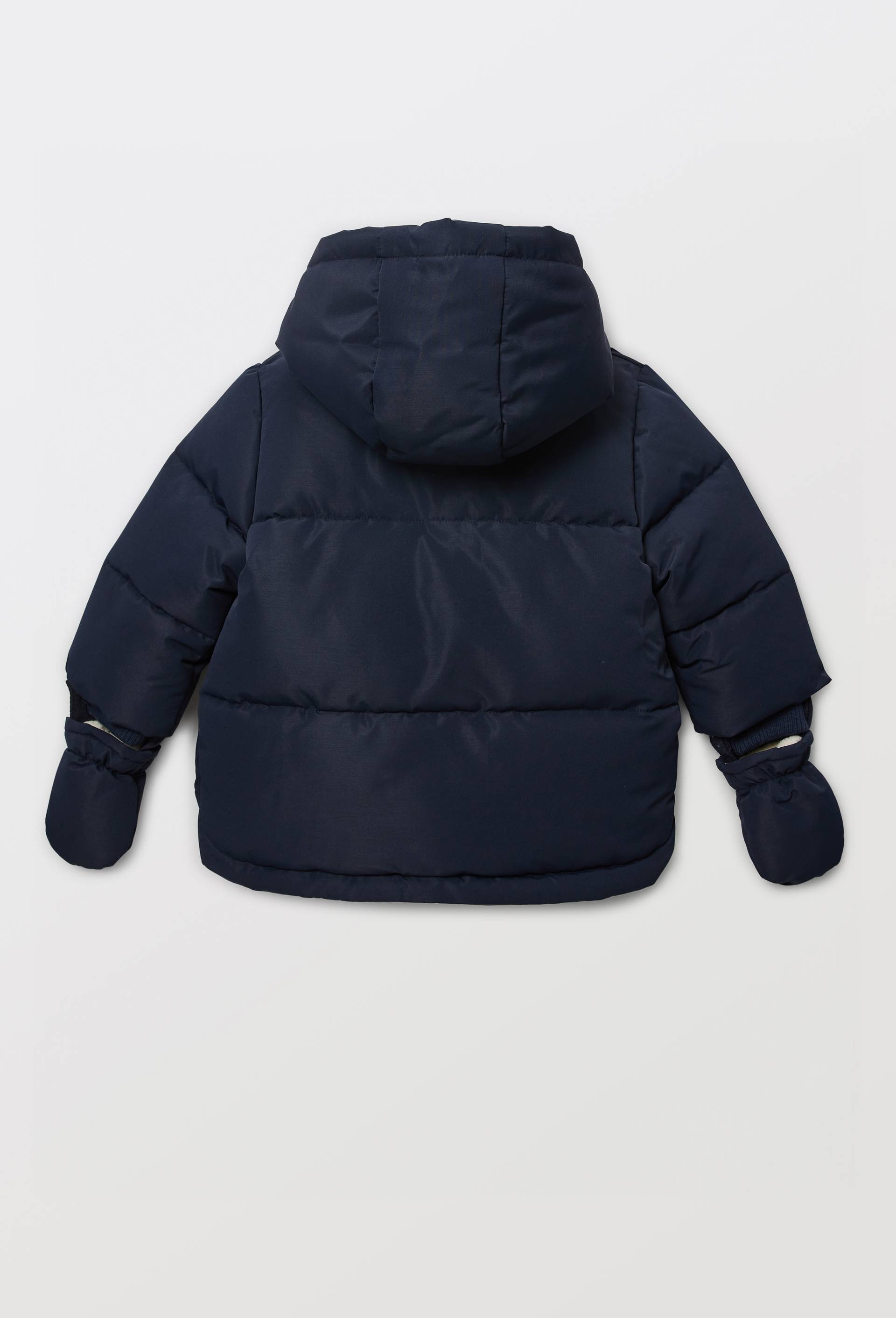 Parka &agrave; capuche unie doubl&eacute;e en fausse fourrure avec moufles, Bleu fonc&eacute;, large image number 1.0