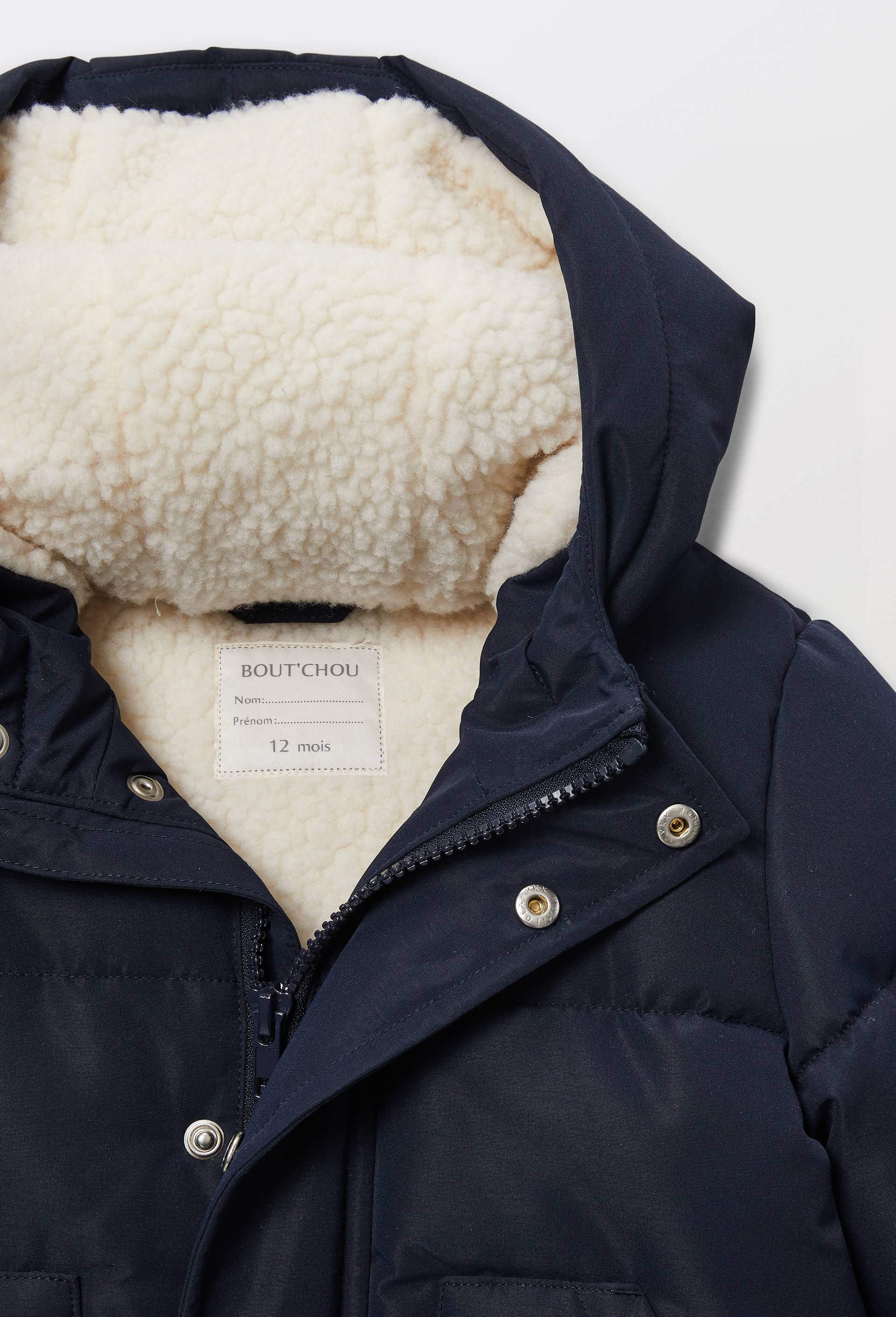 Parka &agrave; capuche unie doubl&eacute;e en fausse fourrure avec moufles, Bleu fonc&eacute;, large image number 2.0