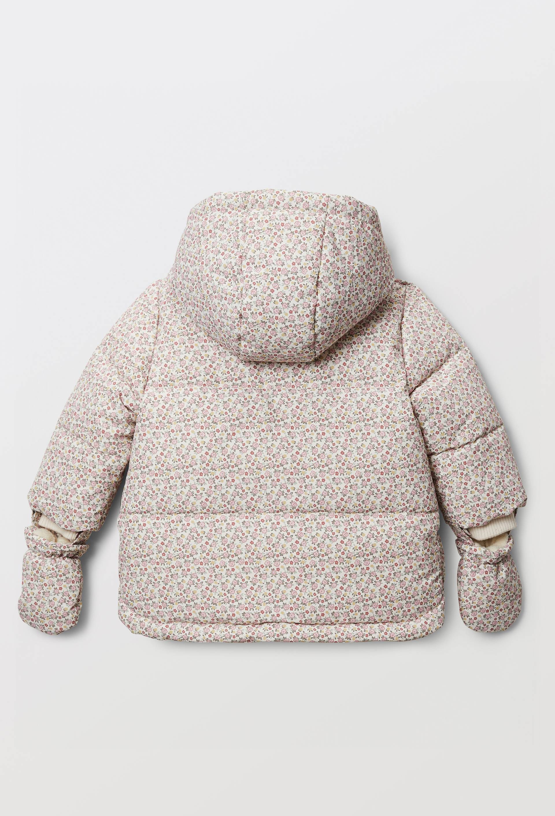 Parka &agrave; capuche imprim&eacute;e doubl&eacute;e en fausse fourrure avec moufles, Beige clair, large image number 1