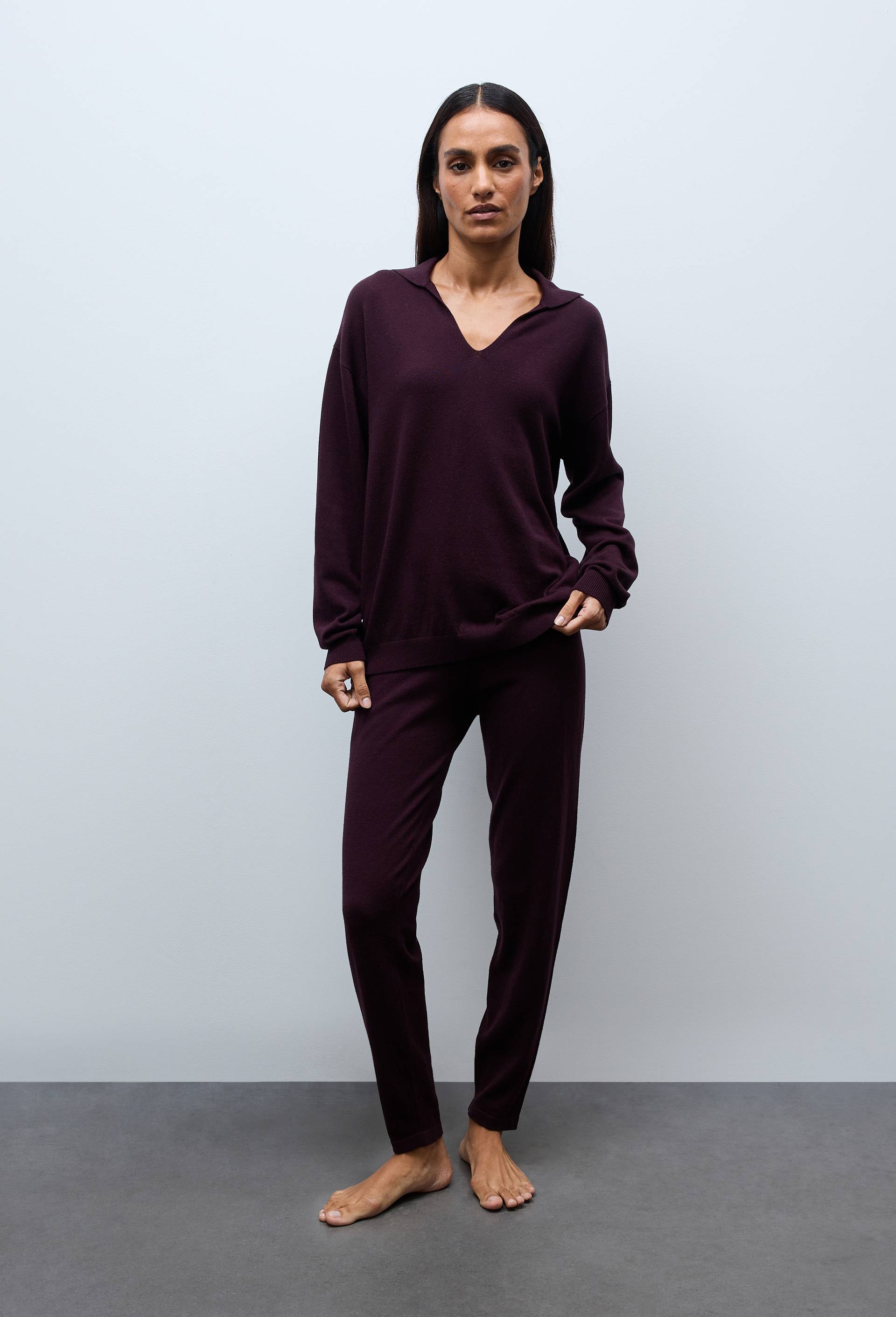 Pantalon uni en maille l&eacute;g&egrave;re, Brun fonc&eacute;, swatch image