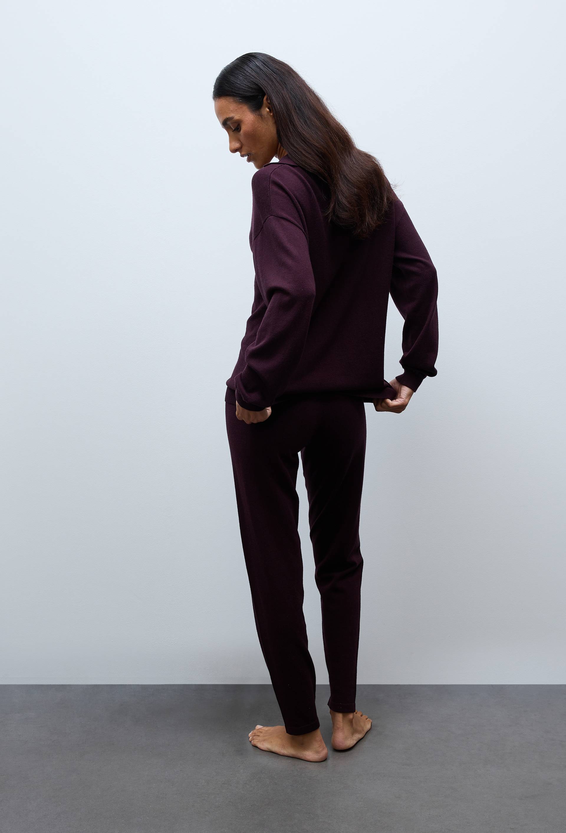 Pantalon uni en maille l&eacute;g&egrave;re, Brun fonc&eacute;, large image number 1
