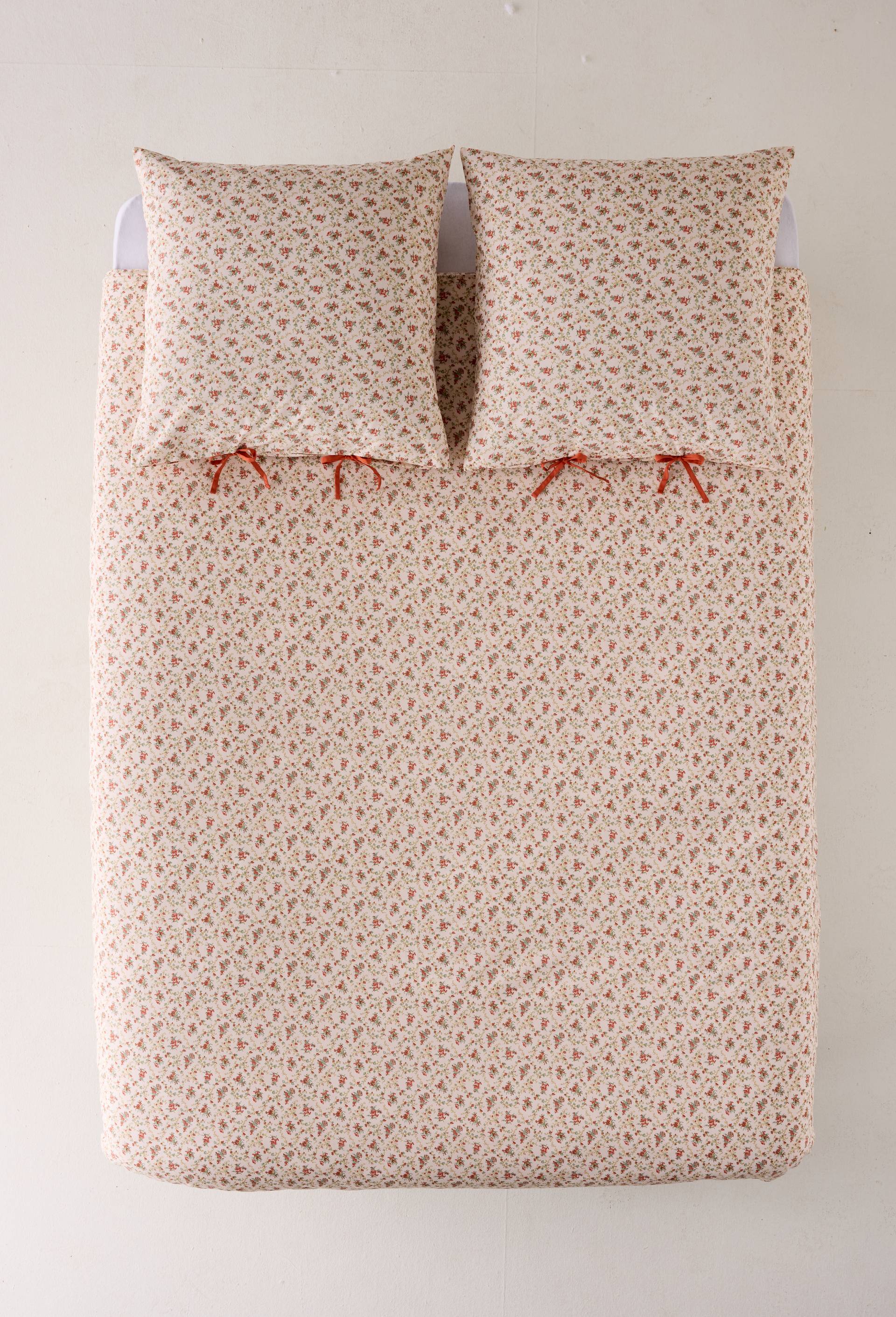 Parure avec housse de couette et deux taies d'oreillers imprim&eacute; et finition nouettes, 240X220cm + 63x63cm, 100% coton bio GOTS, Rose clair, large image number 1.0
