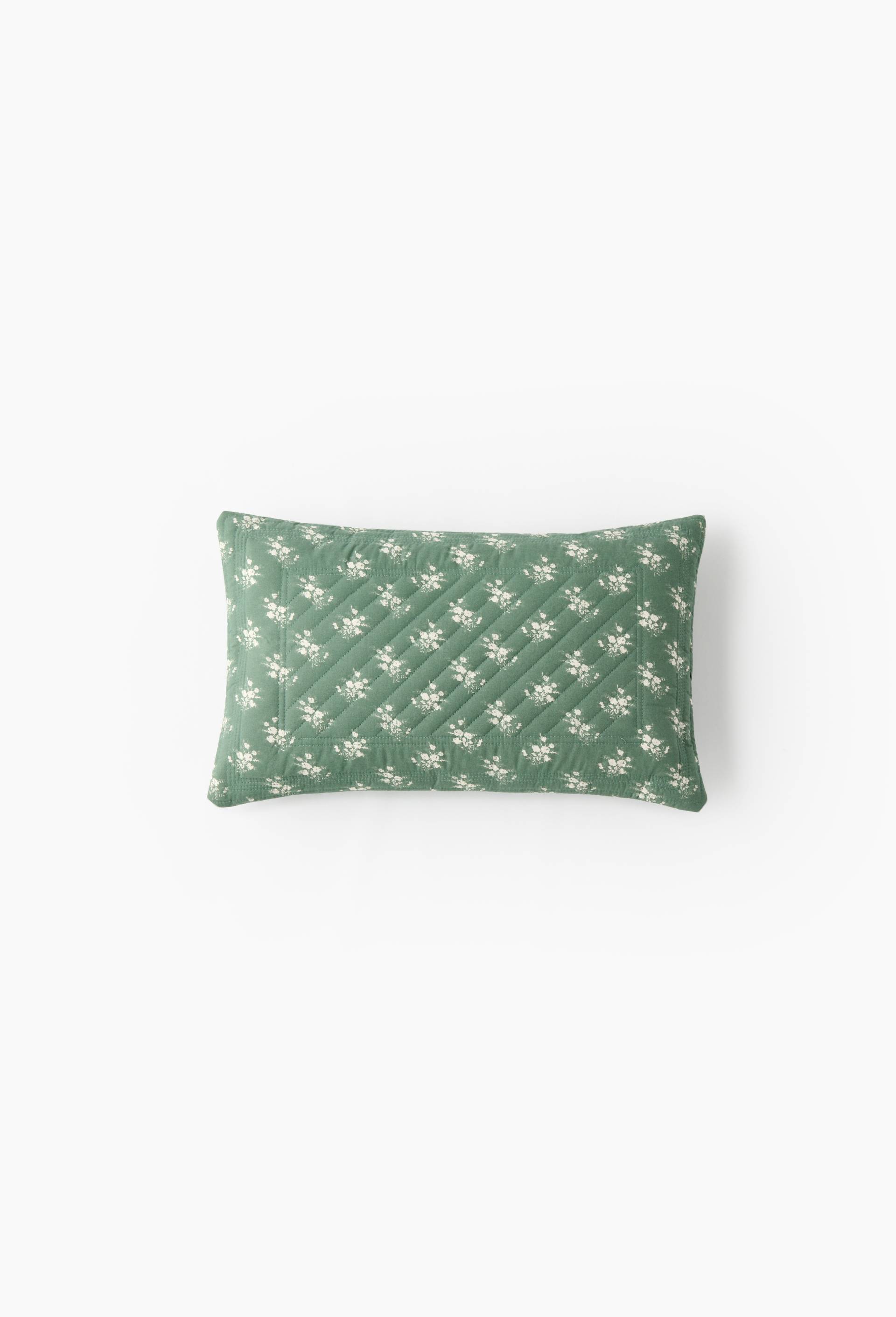 Coussin quilt&eacute; imprim&eacute; fleurs, 30x50cm, 100% coton, Vert, large image number 0.0