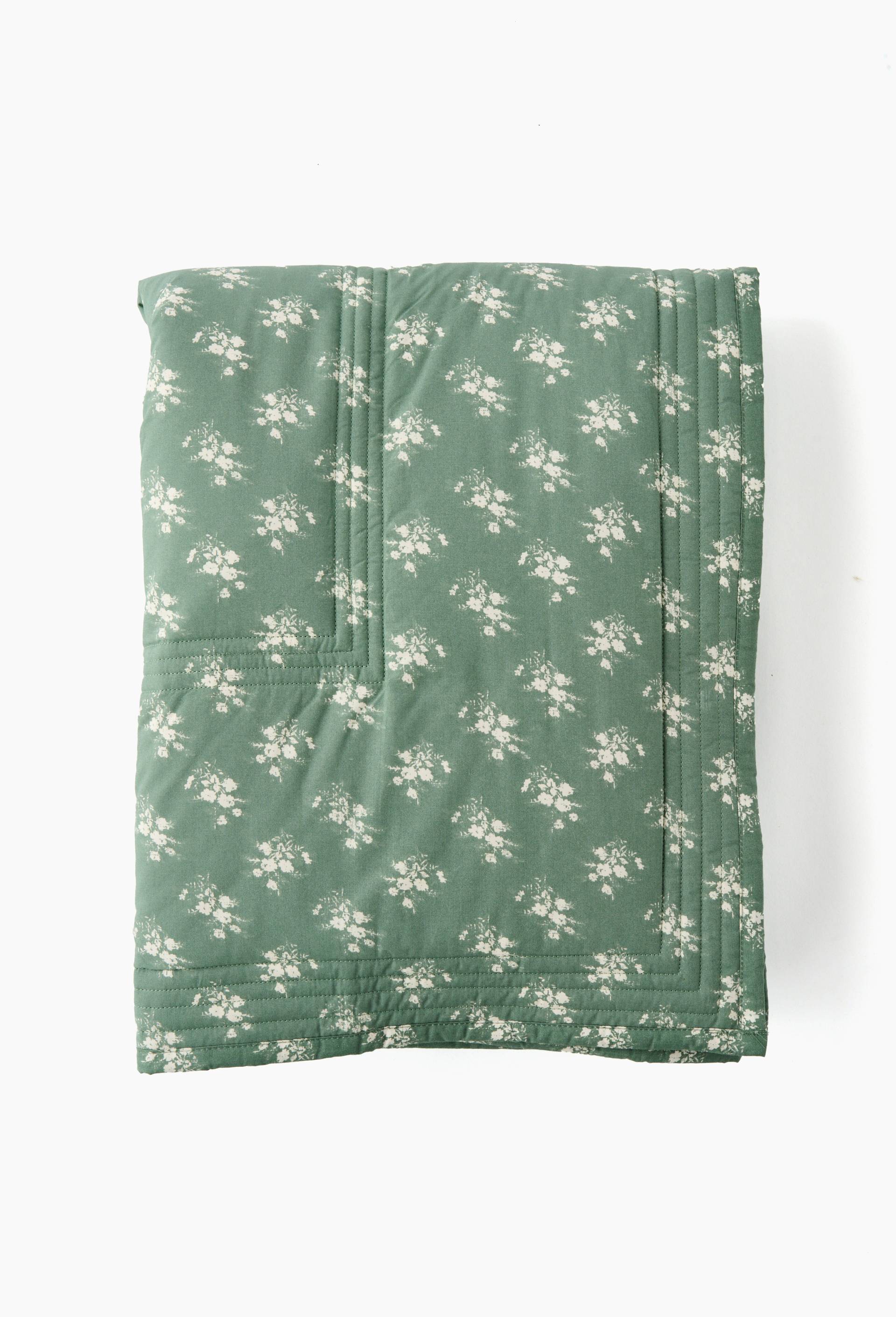 Boutis quilt&eacute; ray&eacute;, 140x140cm, 100% coton, Vert, large image number 2.0
