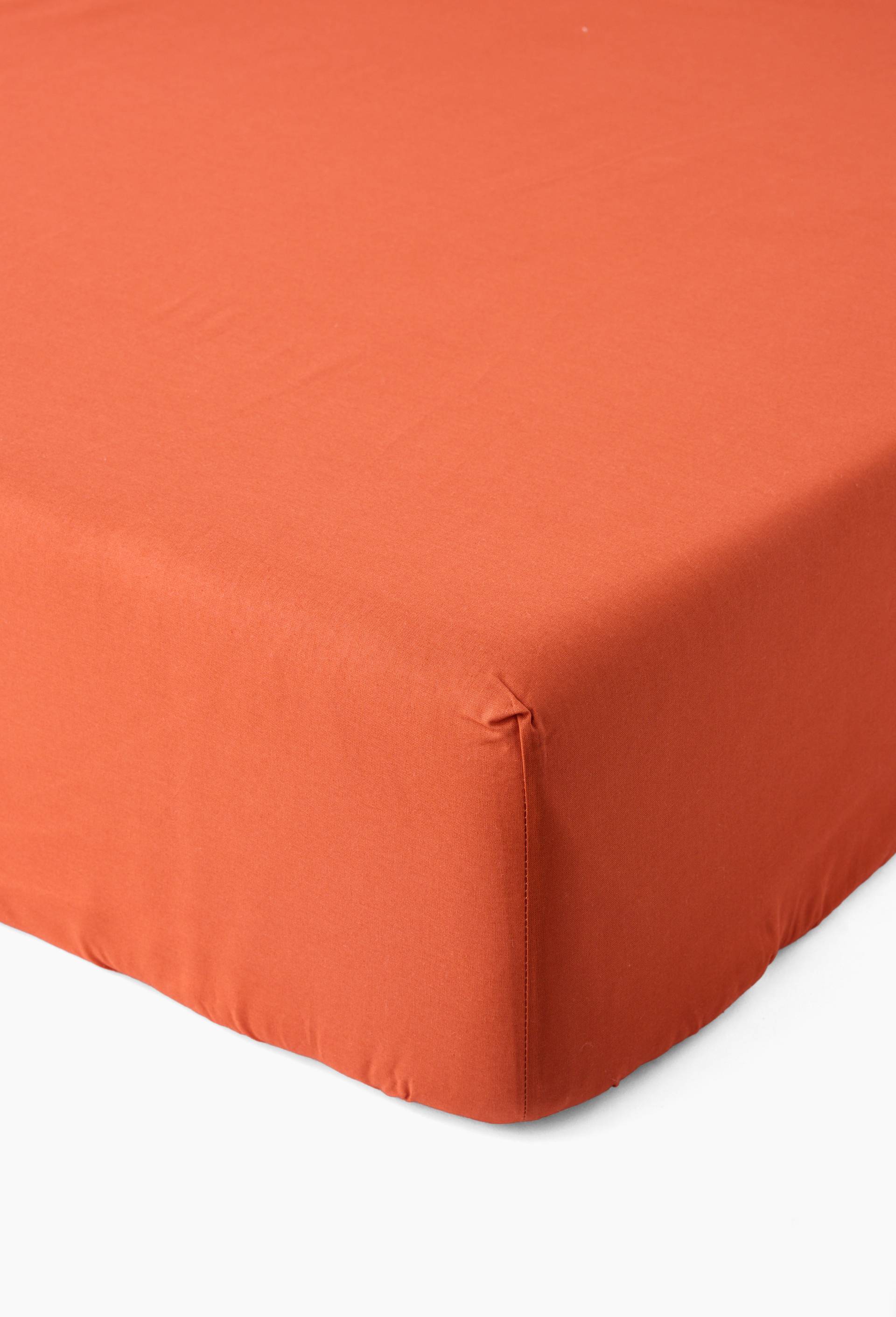 Drap housse uni, 160x200cm, 100% coton bio 57 fils, gots, Orange fonc&eacute;, large image number 0