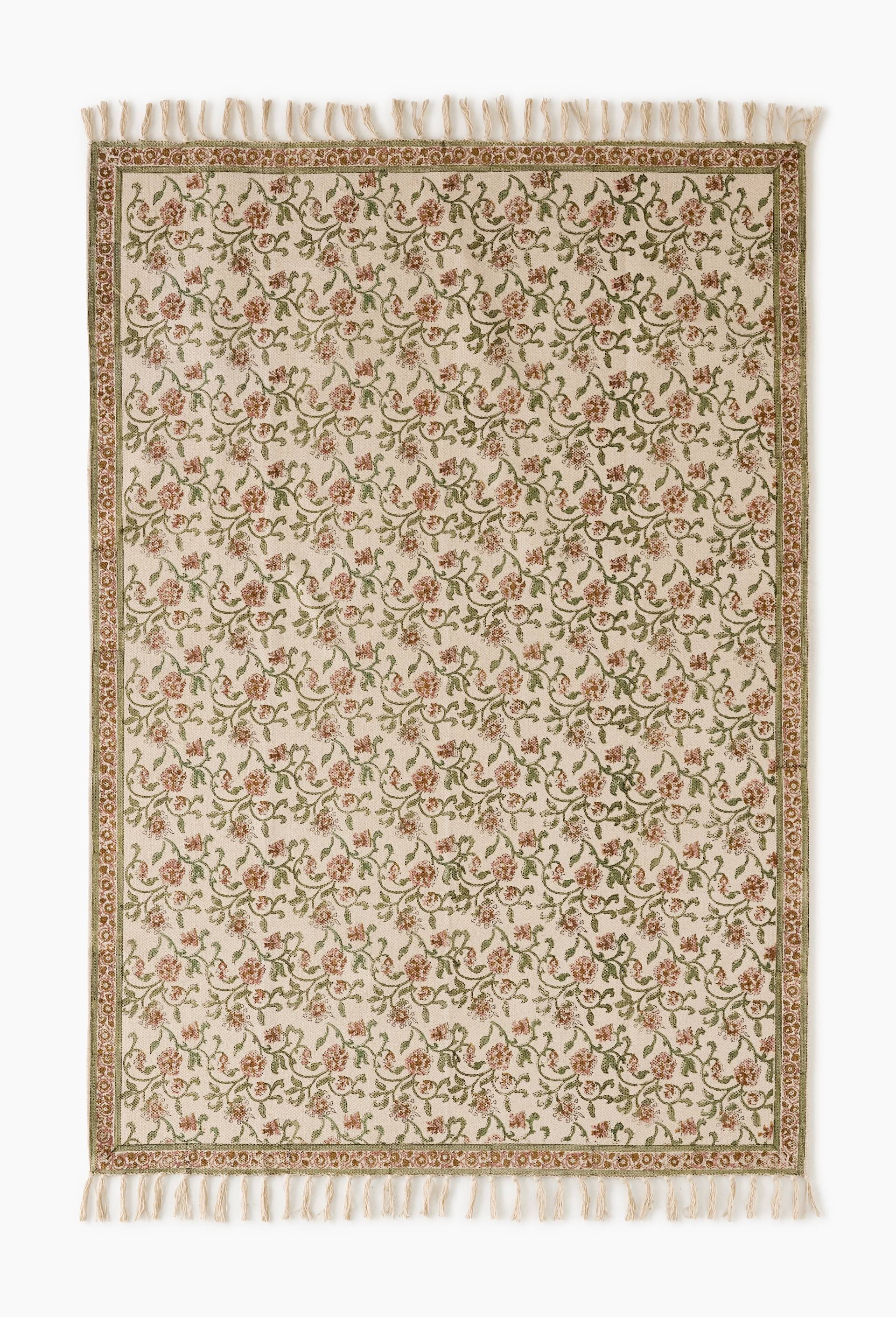 Tapis blockprint, 100% coton, Orange fonc&eacute;, large image number 0.0