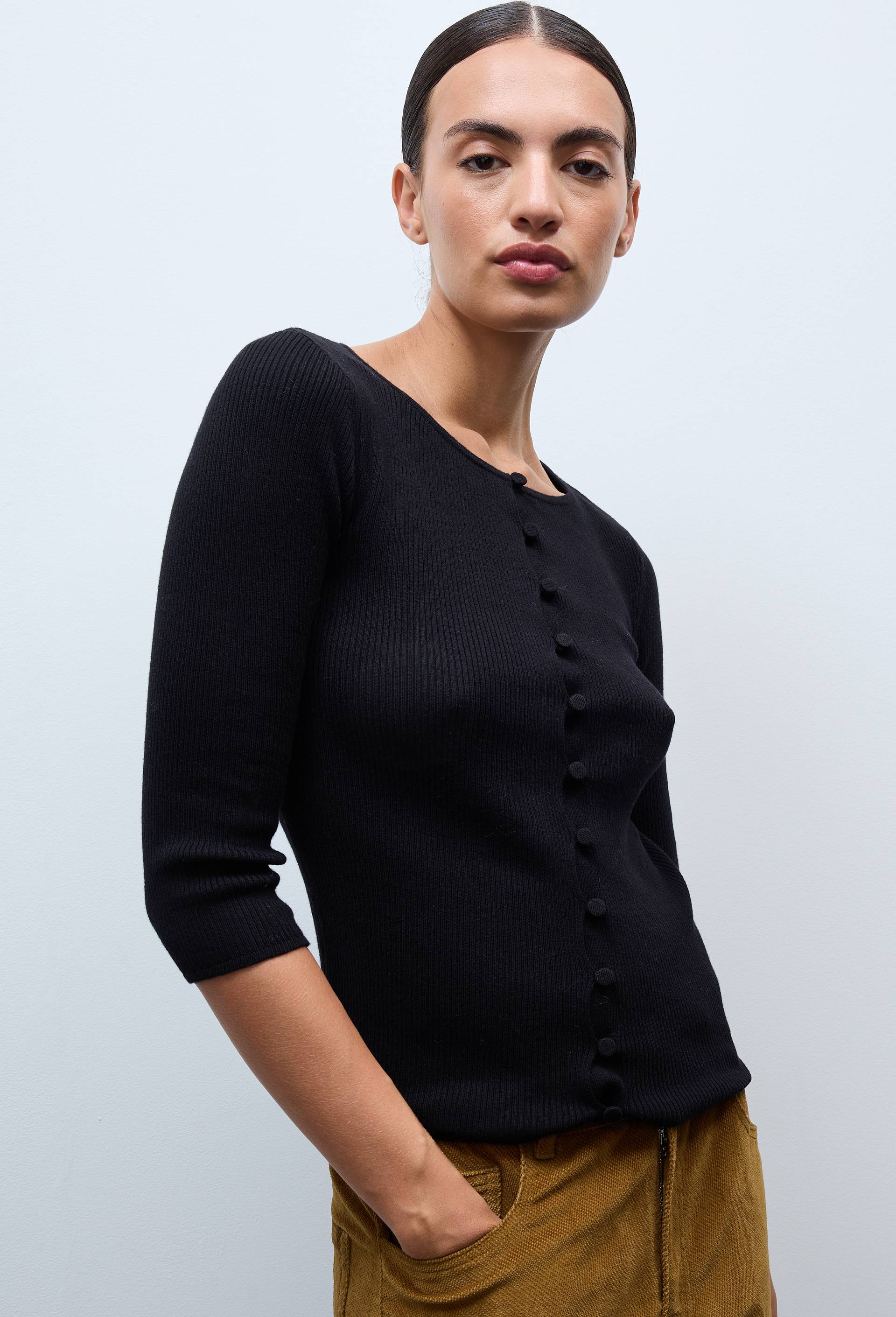 Cardigan manches longues boutonn&eacute;, Noir, large image number 0.0