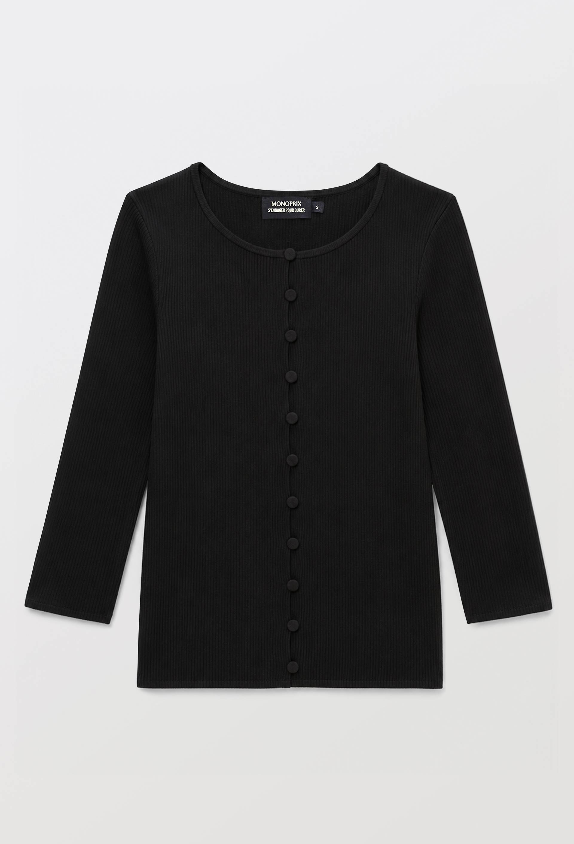 Cardigan manches longues boutonn&eacute;, Noir, large image number 2.0
