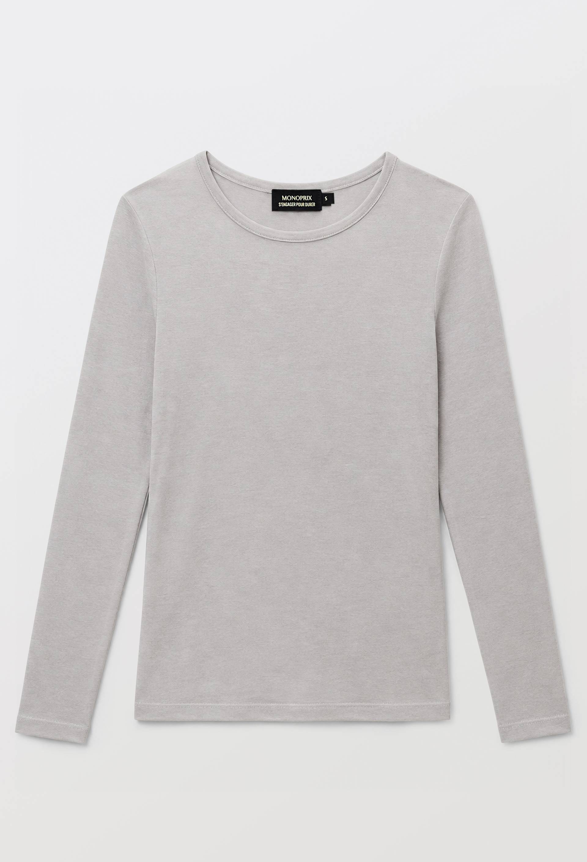 T-shirt manches longues contenant de la laine, Gris, large image number 2
