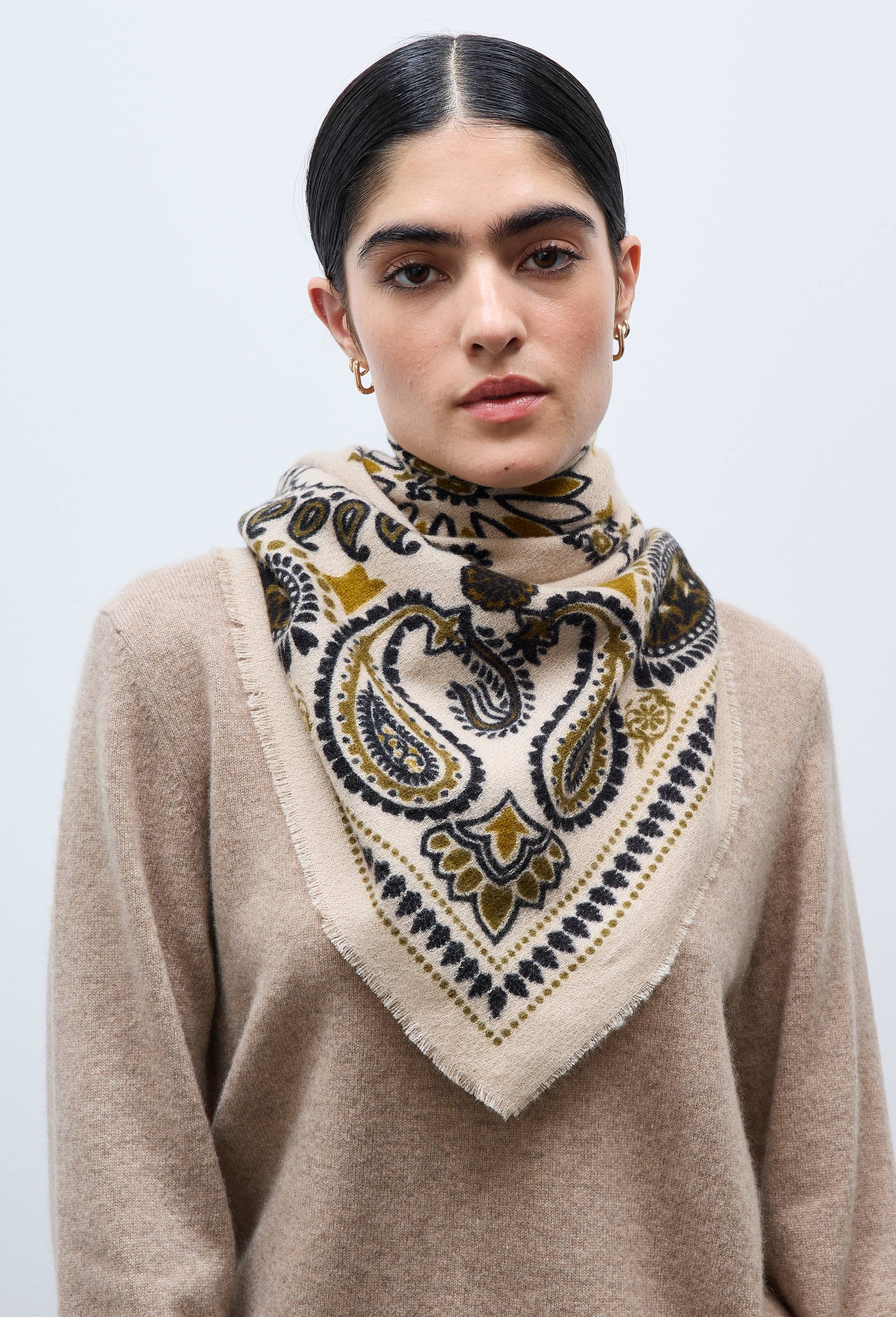 Foulard imprim&eacute;, mati&egrave;re recycl&eacute;e, Beige clair, large image number 0