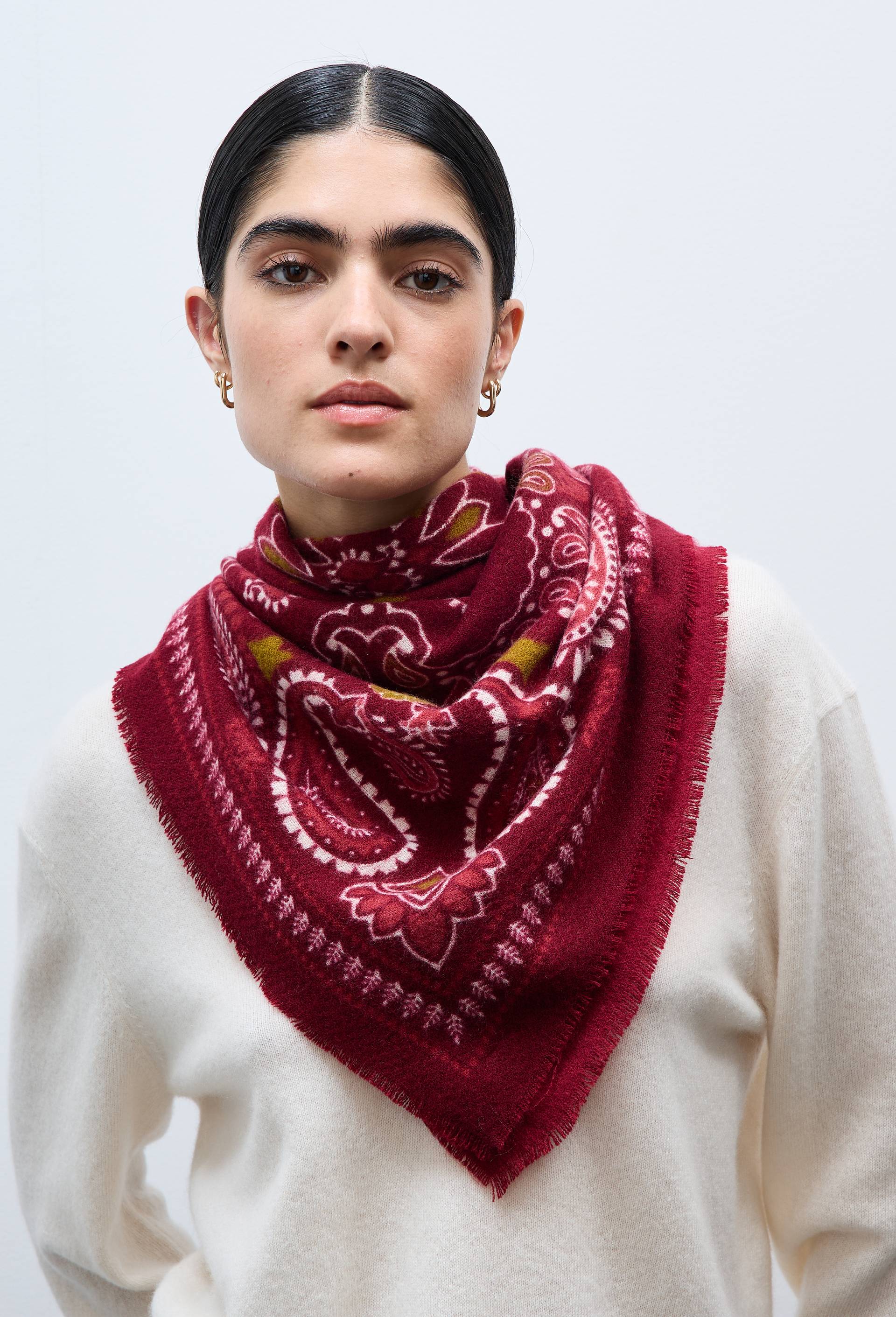 Foulard imprim&eacute;, mati&egrave;re recycl&eacute;e, Rouge fonc&eacute;, large image number 0.0