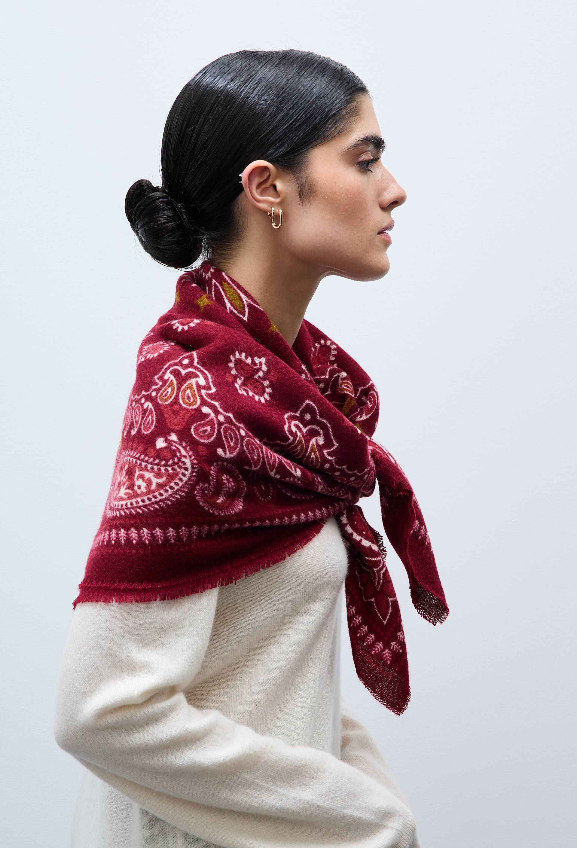 Foulard imprim&eacute;, mati&egrave;re recycl&eacute;e, Rouge fonc&eacute;, large image number 2.0