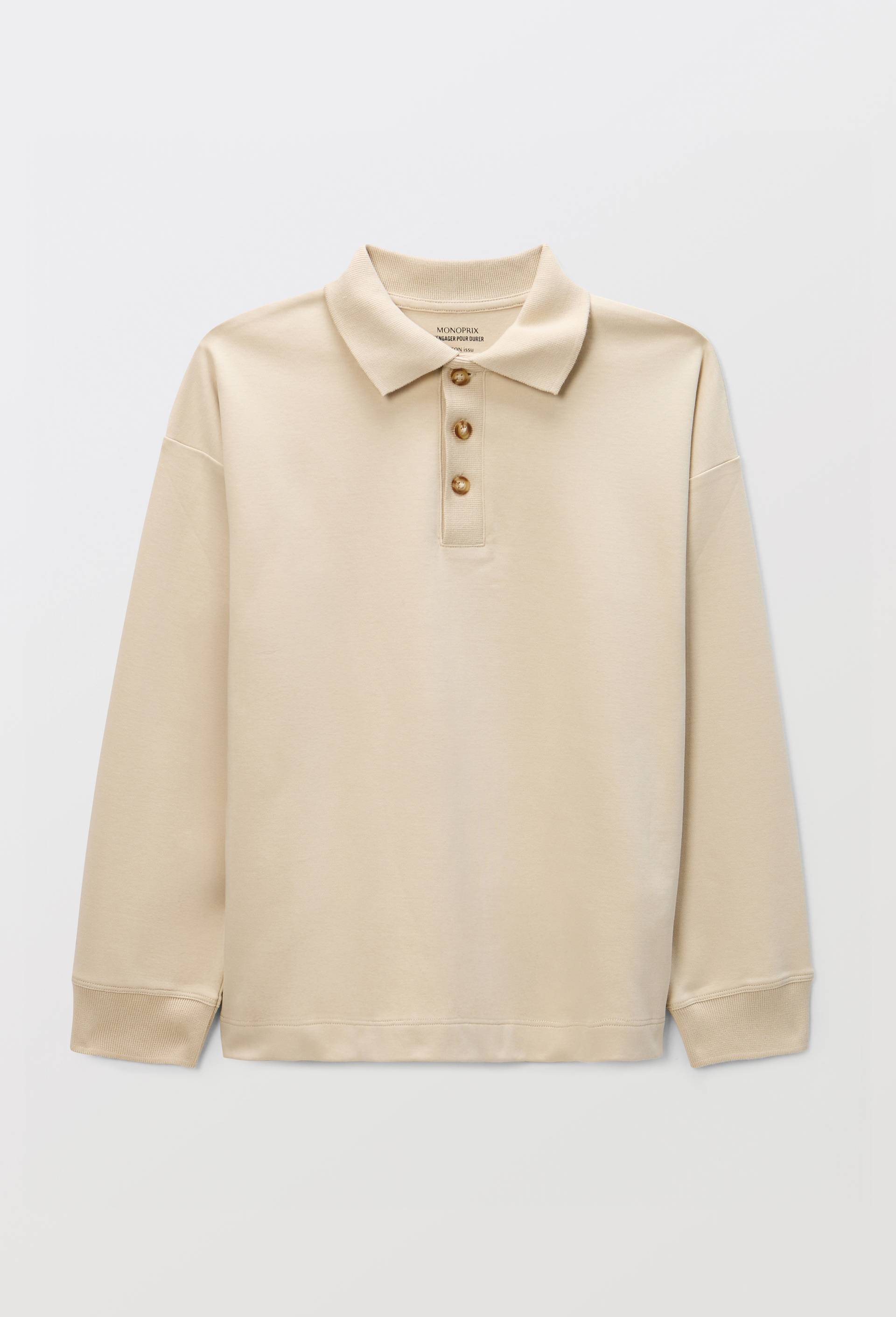 Polo manches longues unicontenant du coton BIO GOTS, Beige, large image number 1.0