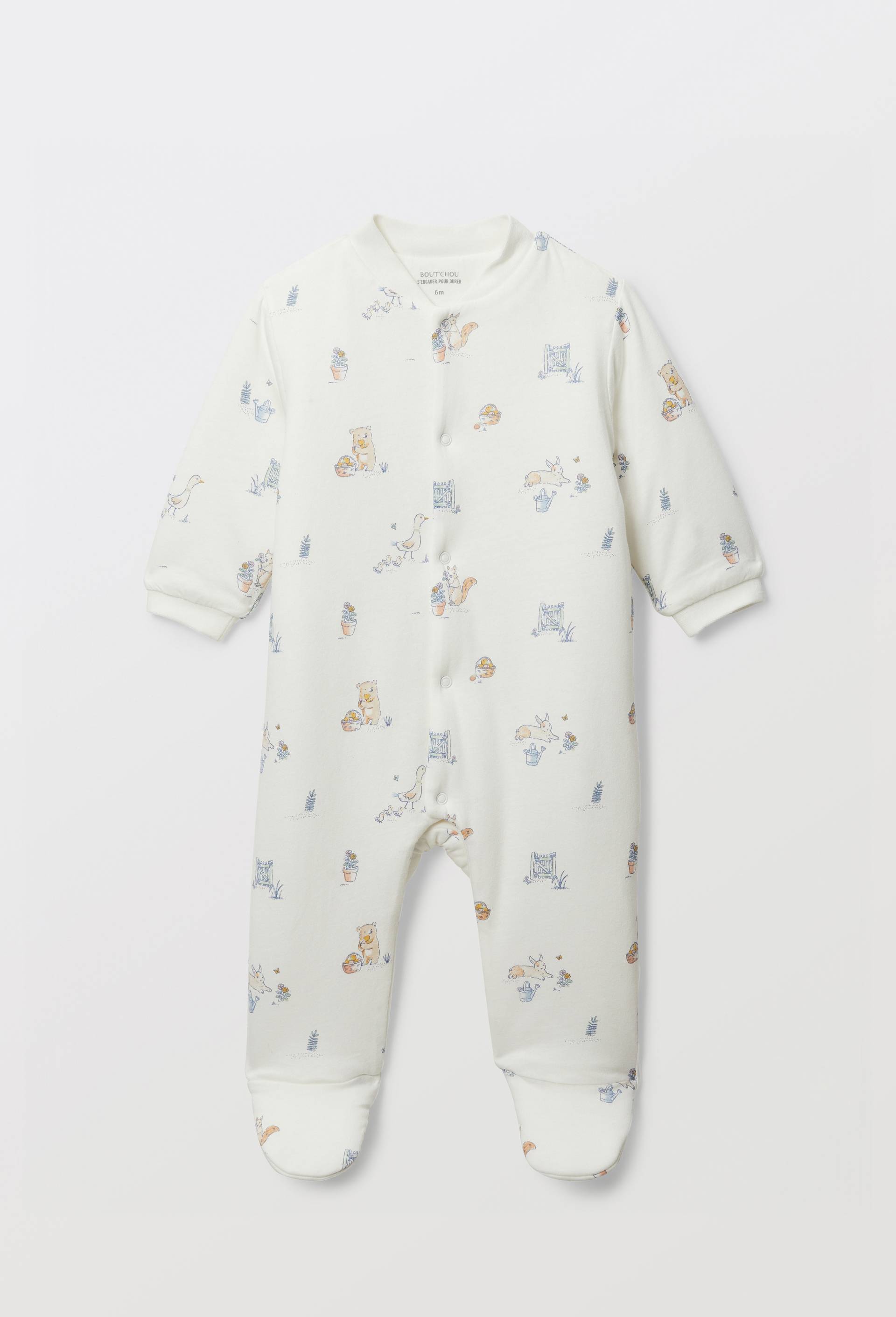 Surpyjama en molleton imprim&eacute; en coton BIO GOTS, Ecru, large image number 0.0