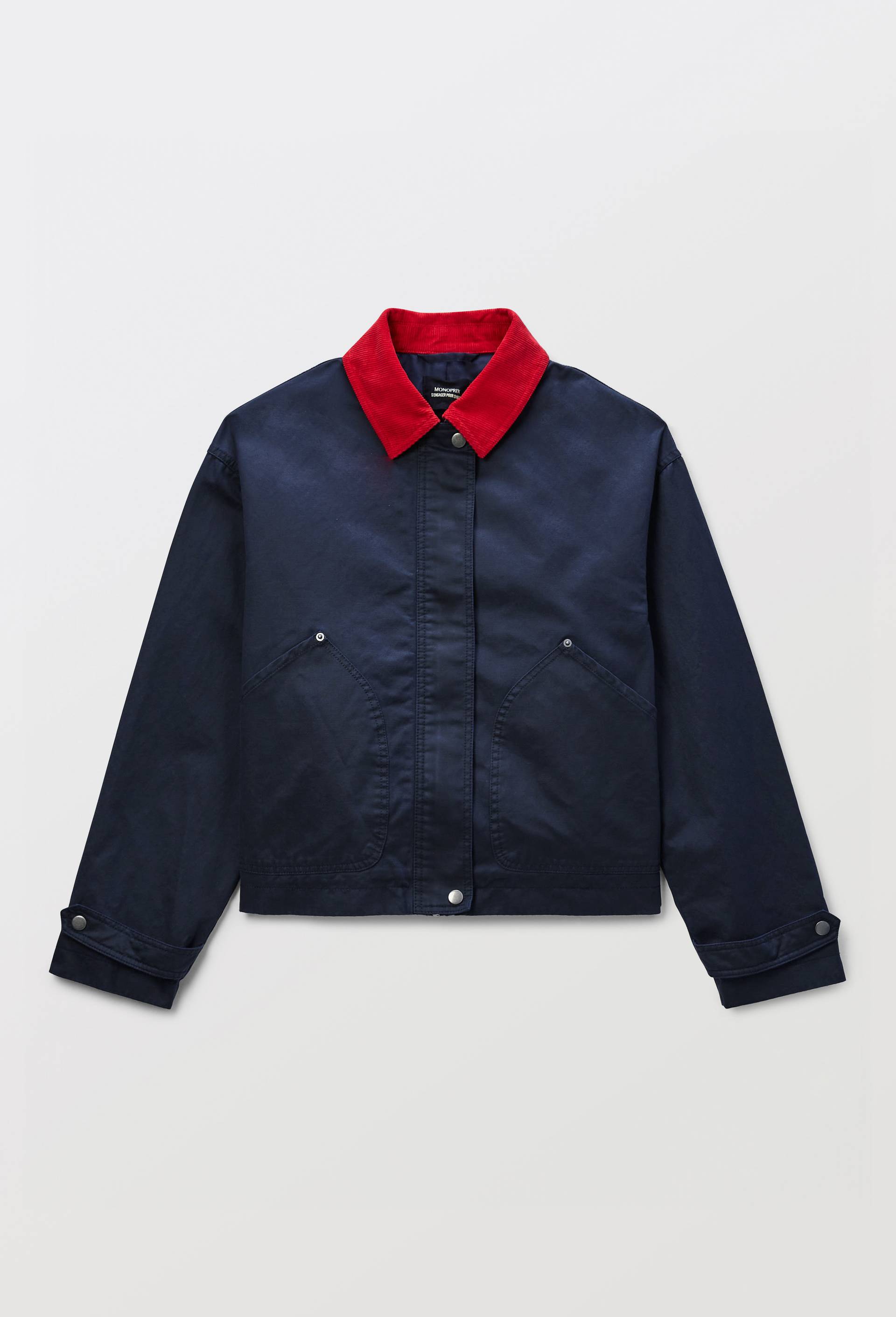 Veste courte wax&eacute; avec col contrast&eacute;, Bleu fonc&eacute;, large image number 5.0