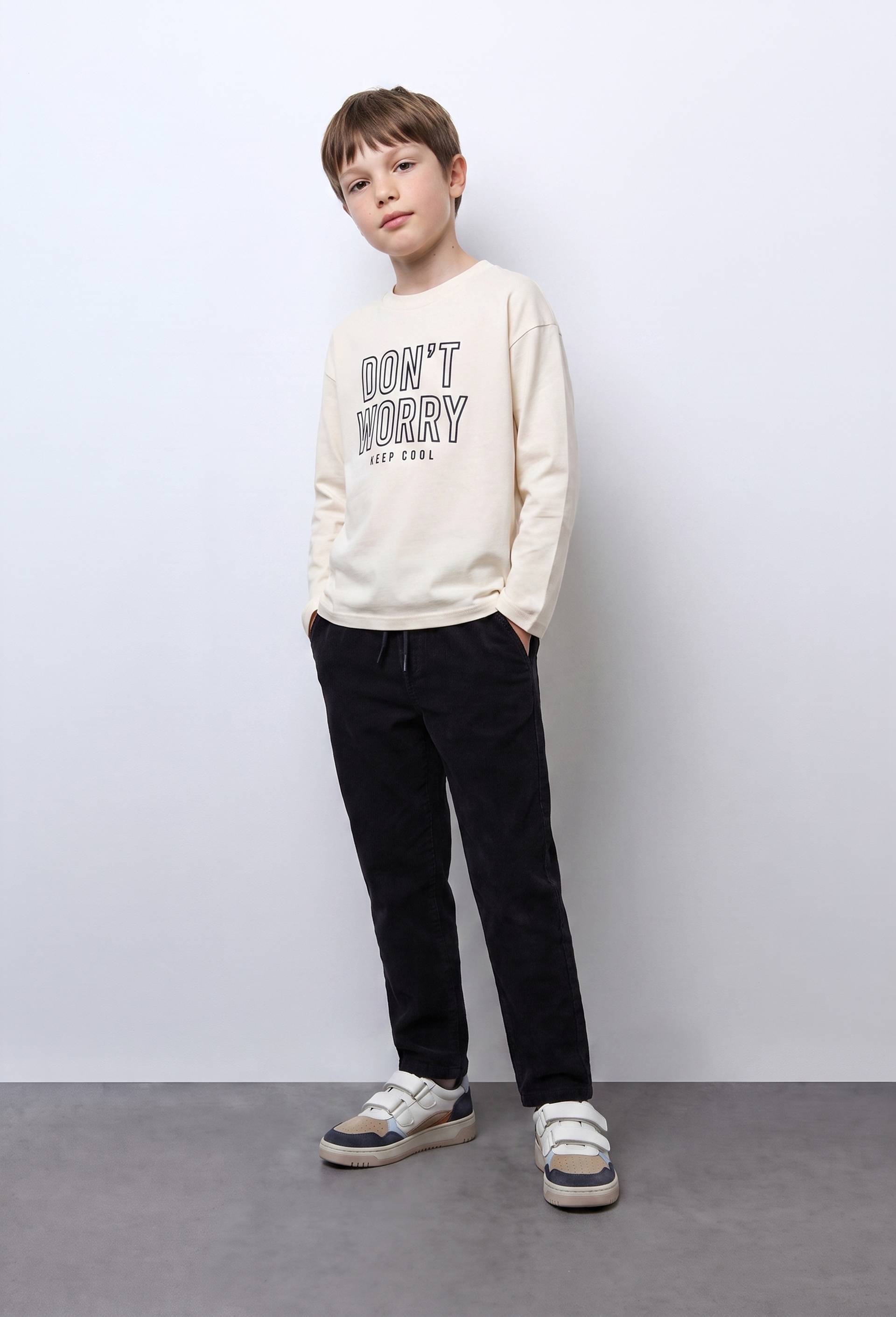 T-shirt manches longues imprim&eacute; en coton BIO GOTS, Beige clair, large image number 0