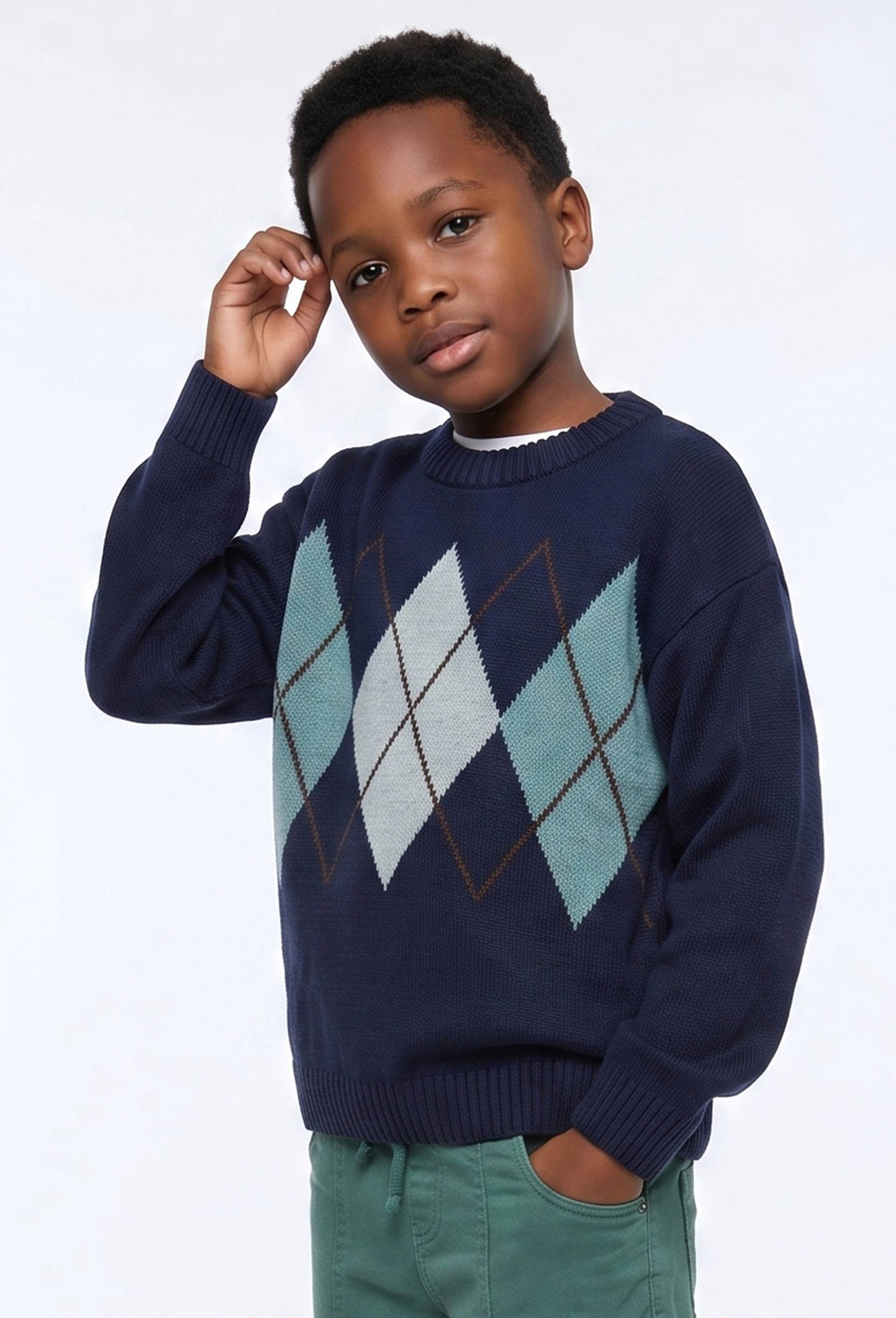 Pull jacquard contenant de la laine, Bleu fonc&eacute;, large image number 1.0