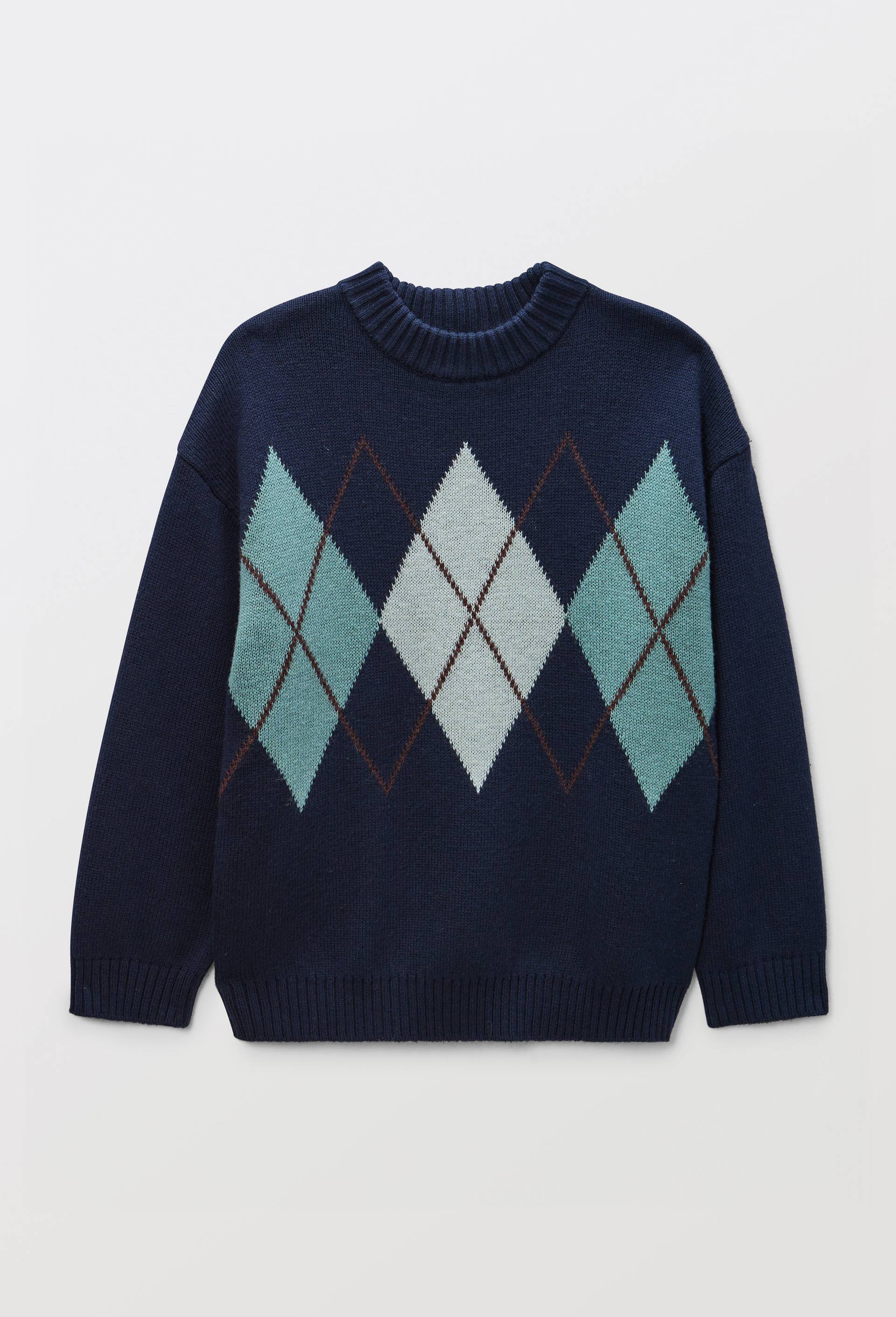 Pull jacquard contenant de la laine, Bleu fonc&eacute;, large image number 2