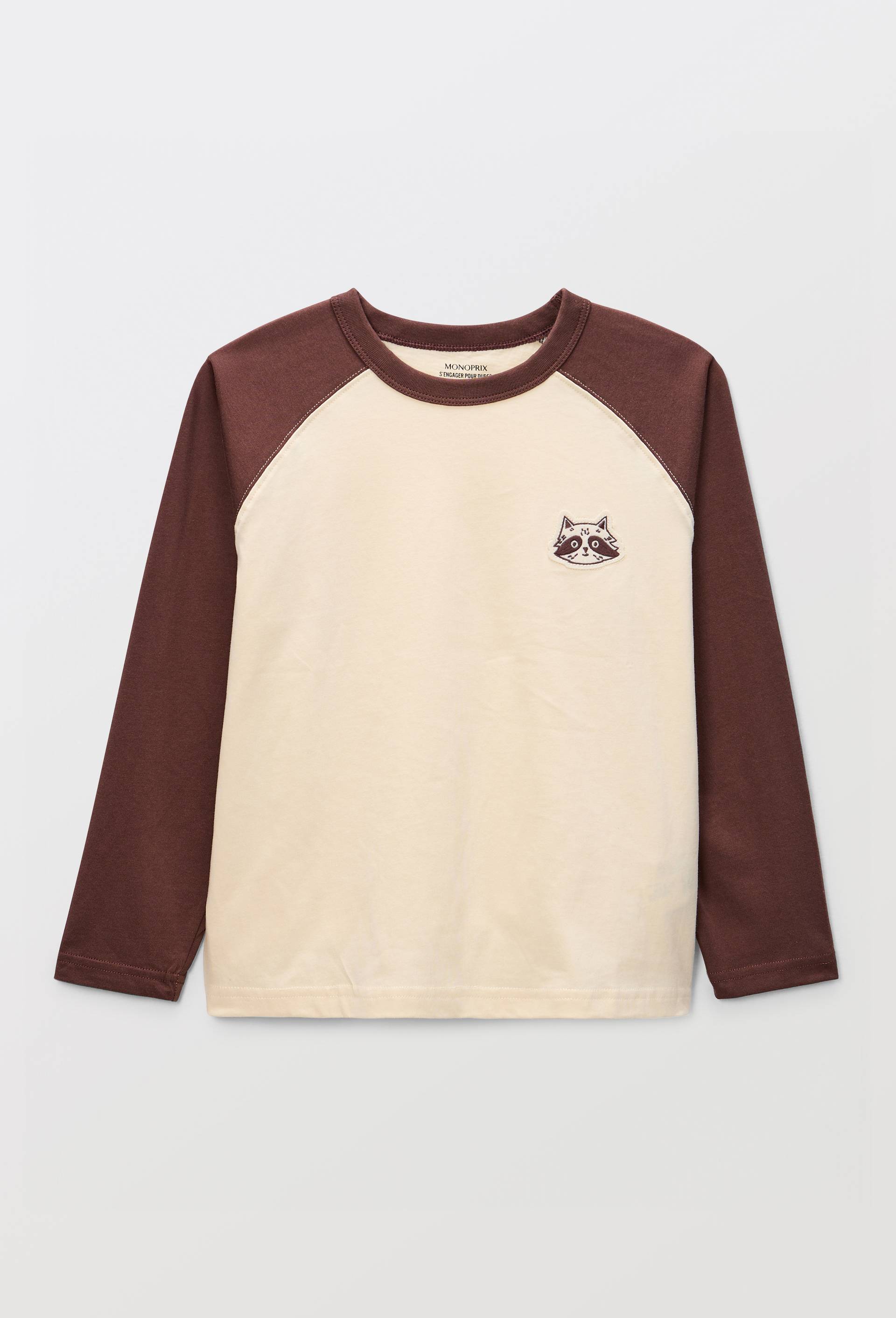 T-shirt manches longues imprim&eacute; en coton BIO, Brun fonc&eacute;, large image number 1.0