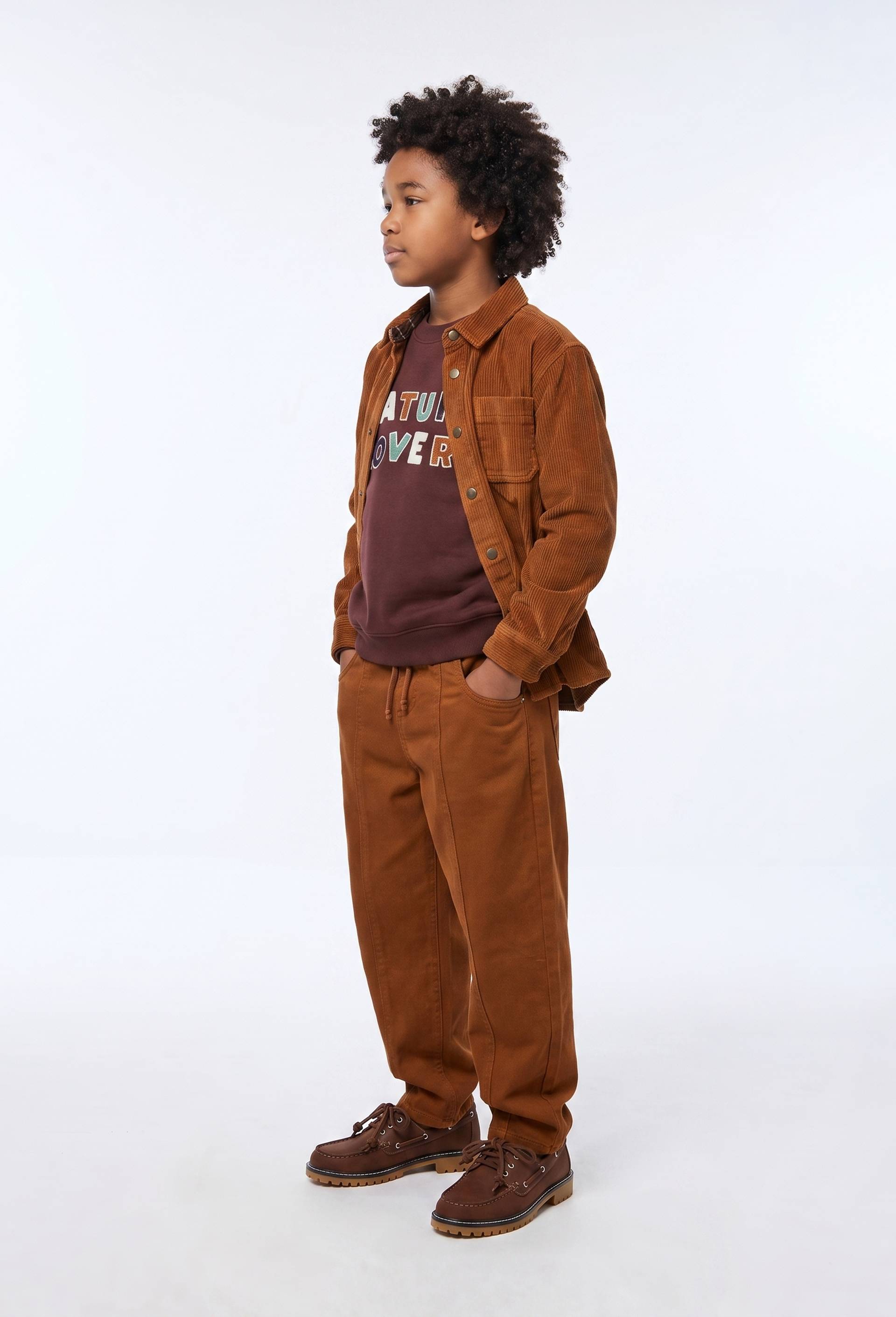 Pantalon avec taille &eacute;lastiqu&eacute;e en coton, Brun, swatch image