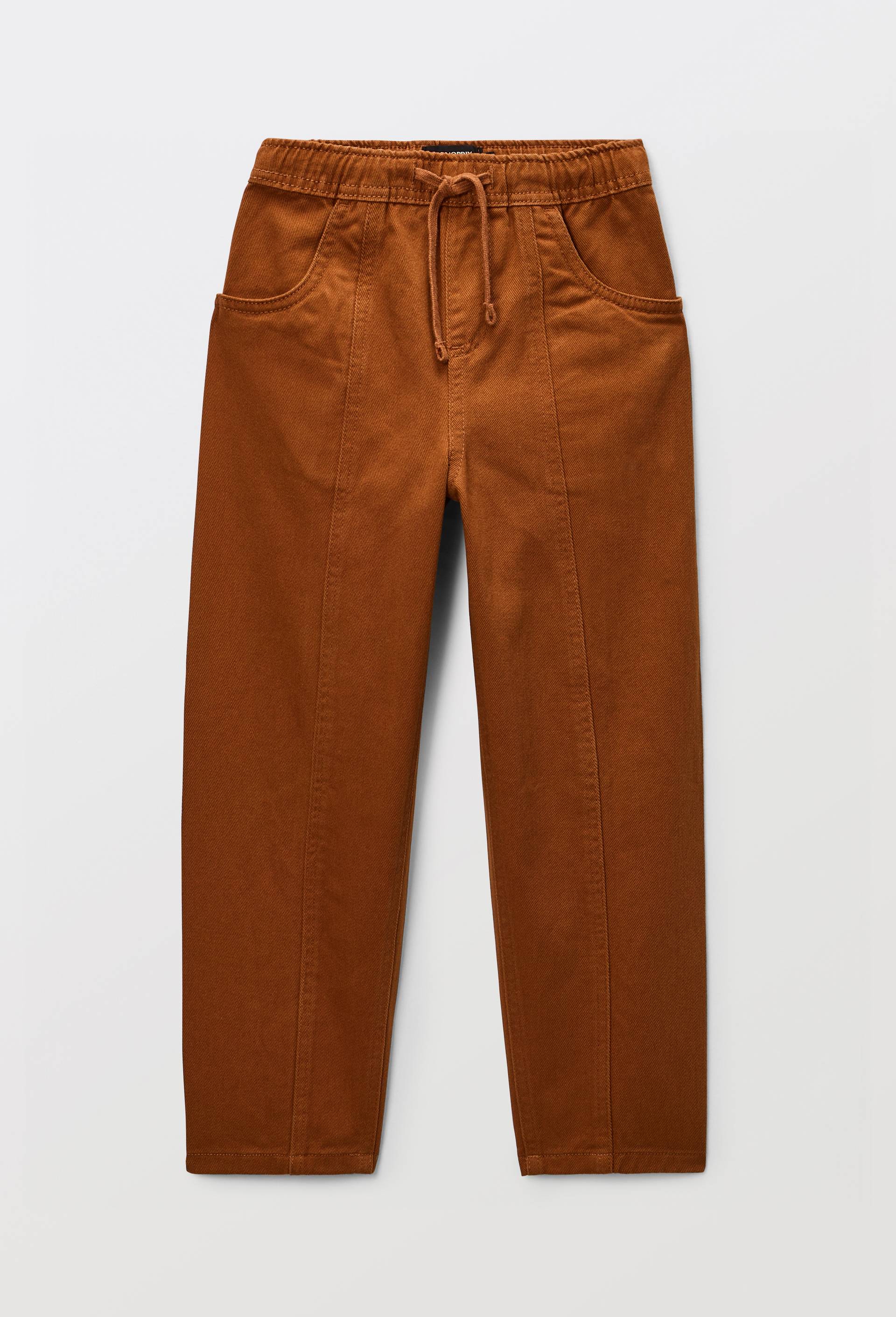 Pantalon avec taille &eacute;lastiqu&eacute;e en coton, Brun, large image number 1.0