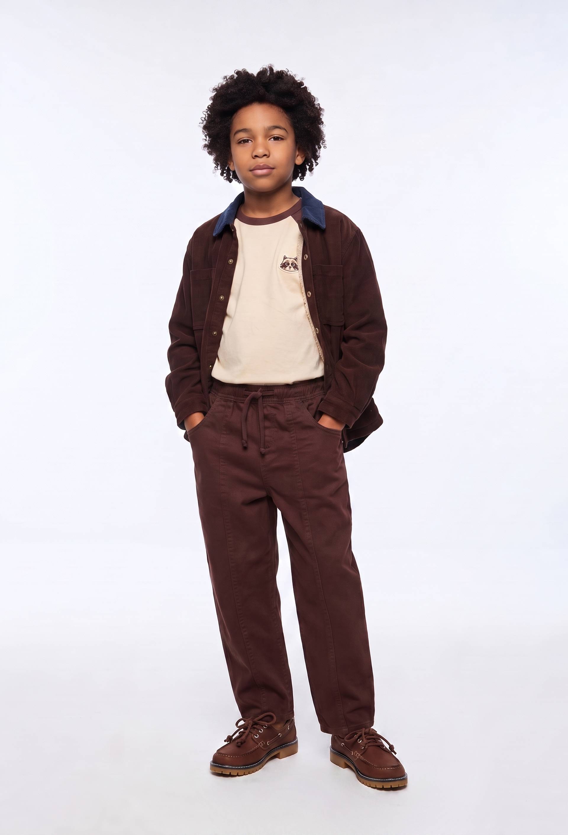 Pantalon avec taille &eacute;lastiqu&eacute;e en coton, Brun fonc&eacute;, large image number 0